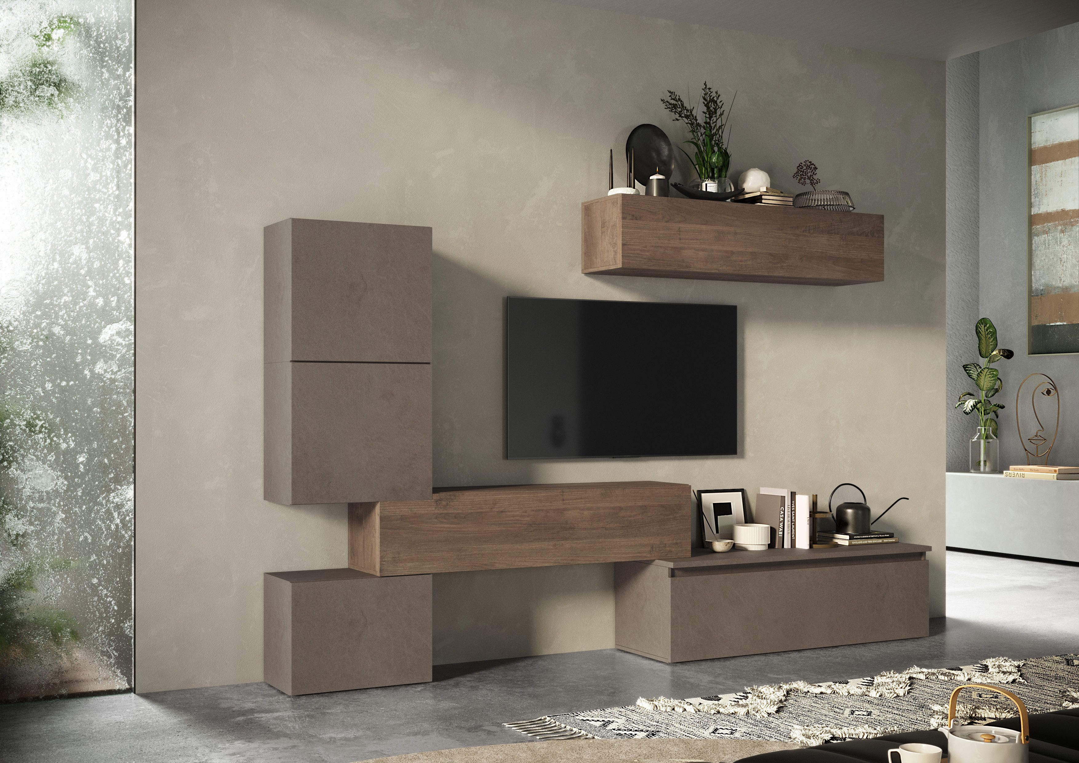 INOSIGN Wohnwand INFINITY, 6tlg. Breite 290 cm, Höhe variabel, Schrankwand, (Lowboard, (6-St), Lowboard hängend, Hängeschrank, 2x Hängewürfel, Würfel-Element)