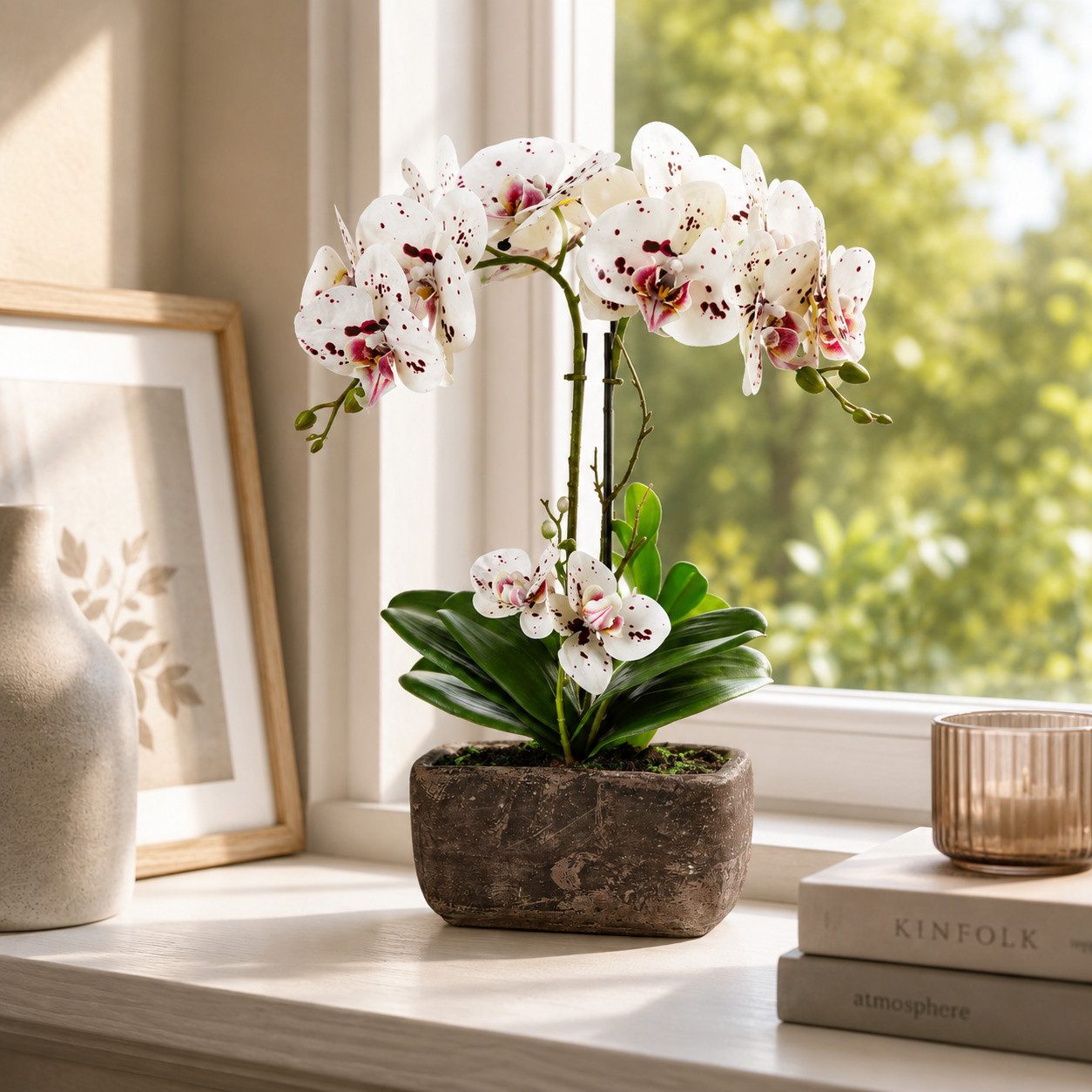 Kunstorchidee PASCH® Orchidee künstlich wie echt (40cm) in Urban Stone Töpfen Orchidee, PASCH, Real Touch Blüten, Handgefertigter Stone Cube