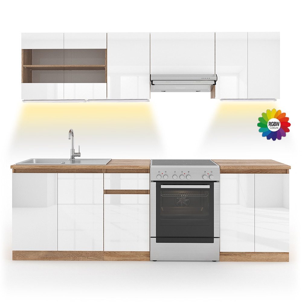 Vicco Küchenzeile Raul, Weiß/Sonoma, 240 cm, günstig online kaufen