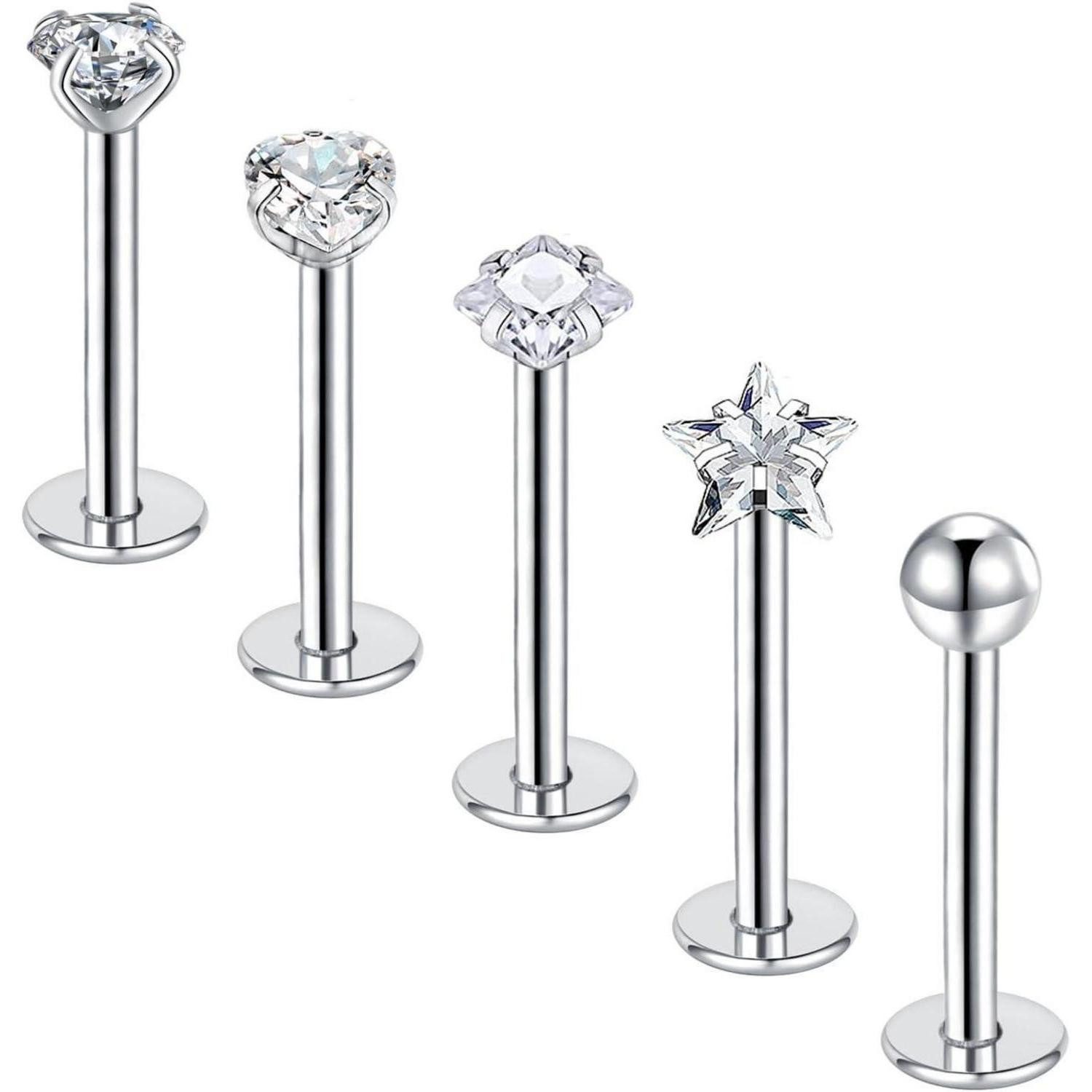 Piercing-Set 5stk Lippenpiercing Labret Stecker 10mm Chirurgenstahl Piercing Helix