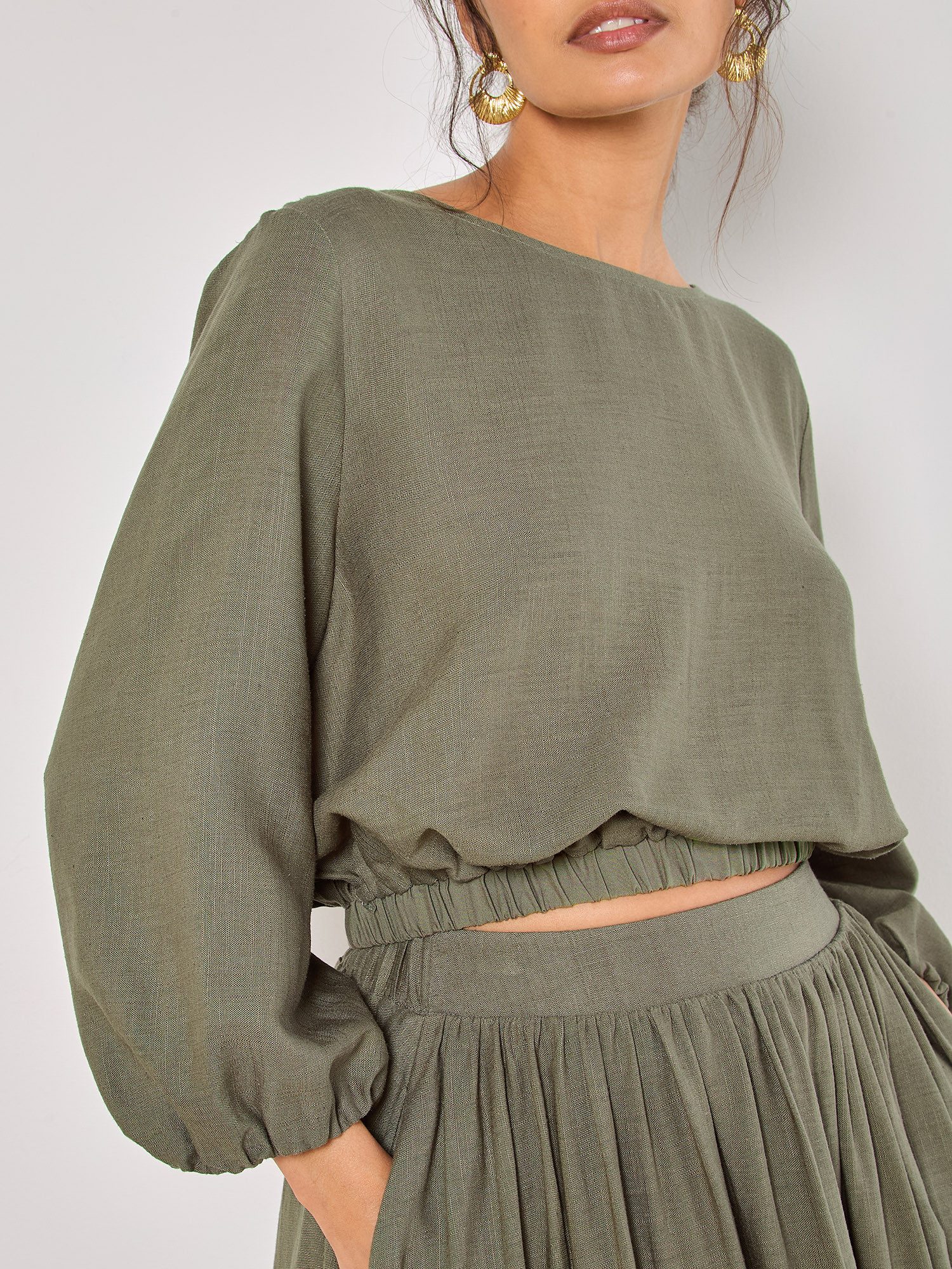 Apricot Fledermausshirt Crop-Top mit Ballonärmeln