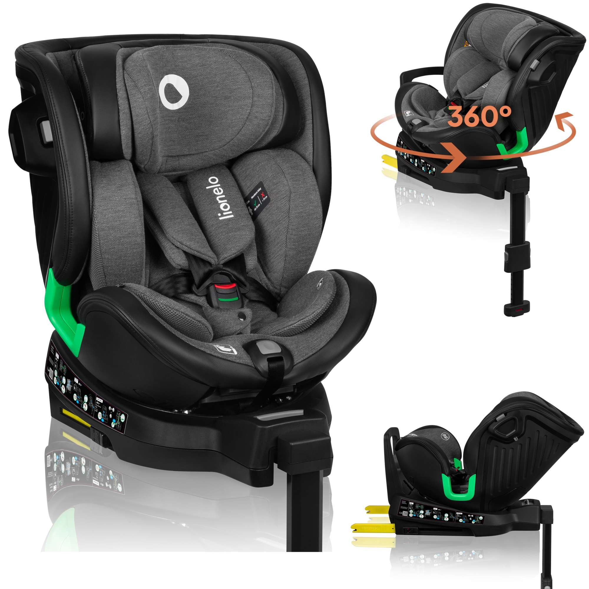 lionelo Autokindersitz HARMONY I-SIZE, ab: ab Geburt, bis: bis 12 Jahren, ab: 40,00 cm, bis: 150,00 cm, (Set), Basis 360'/ISOFIX/i-SIze/Gürtelalarm/viele Annehmlichkeiten
