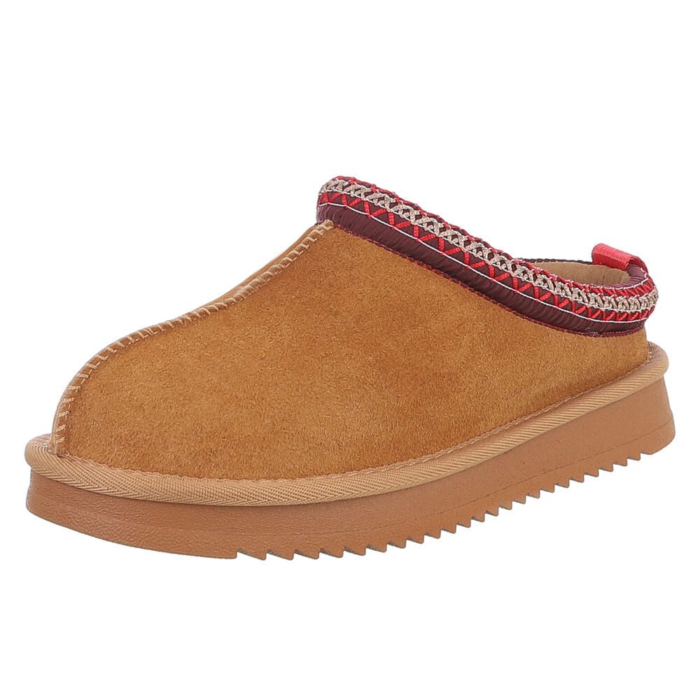 Ital-Design Echtleder Damen Slip-On Schuh mit Profilsohle für Freizeit Snowboots (92392457) Flach Flache Stiefeletten in Camel