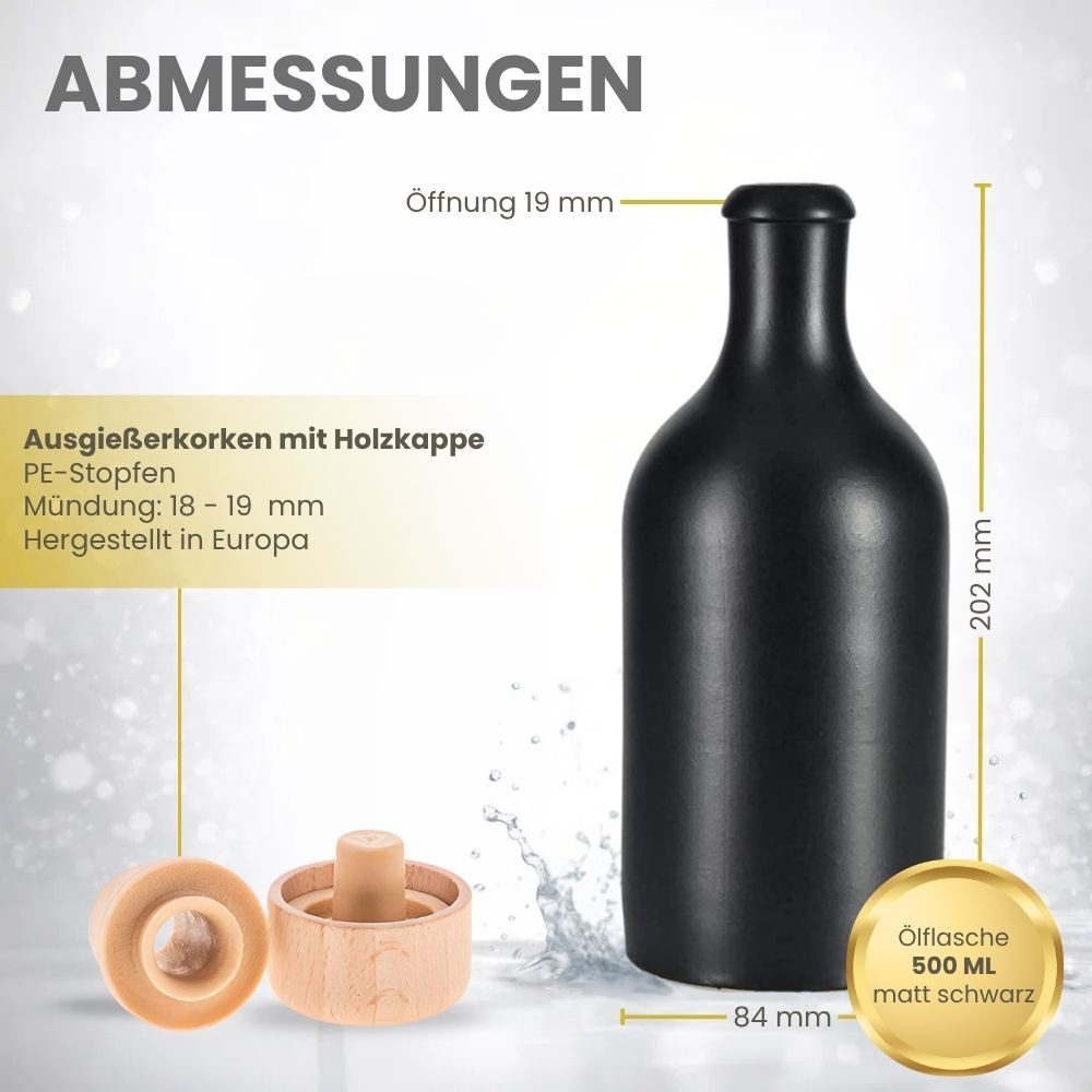 mikken Ölspender Ölflasche Keramik 500 ml Steingut mit Ausgießer und Holzkappe – Bild 2 von 4