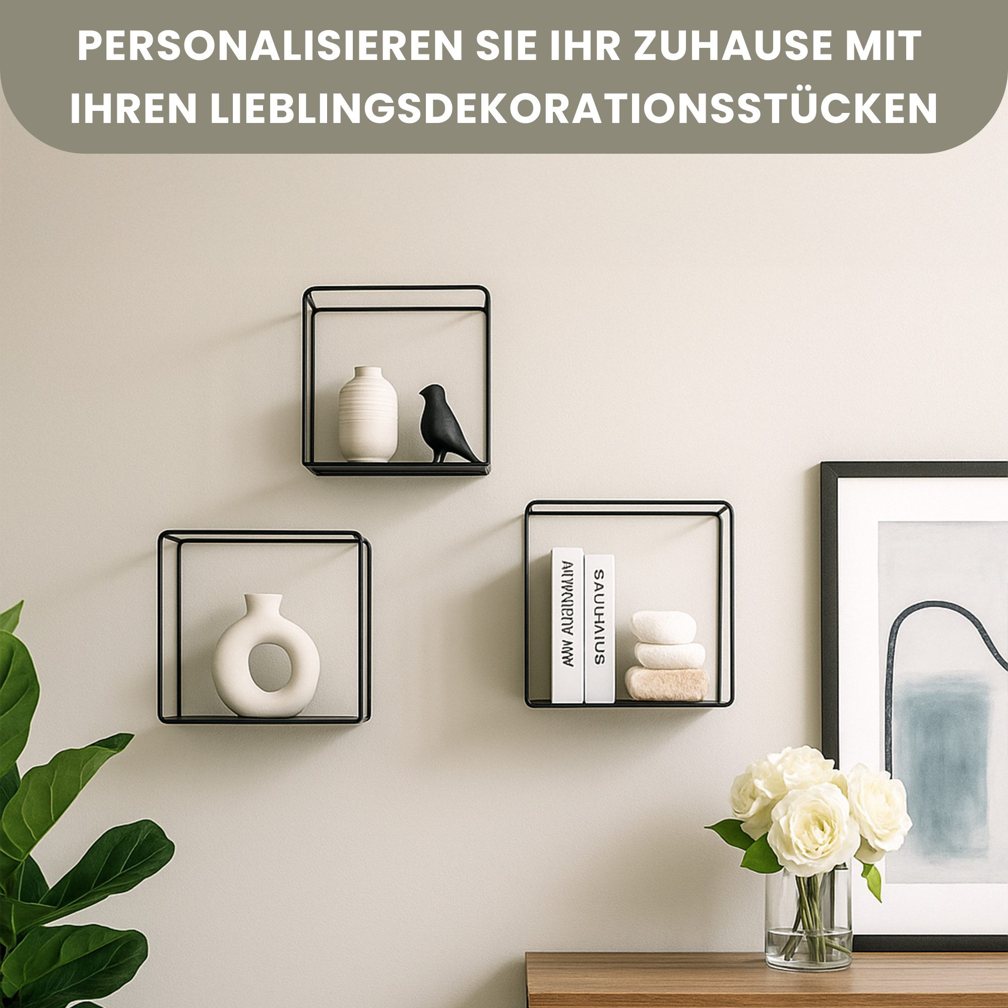 BERLINLODGE® Wandregal Wandregal Metall 3er Set Schwarz Hängeregal Wanddeko günstig online kaufen