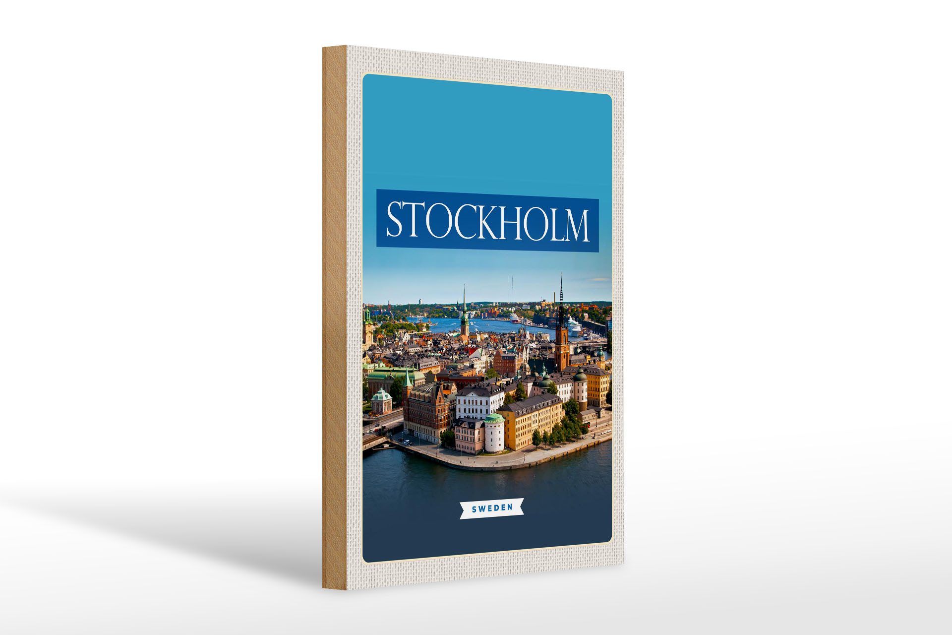 Holzbild Reise 20x30cm Stockholm Schweden Mittelalter Stadt