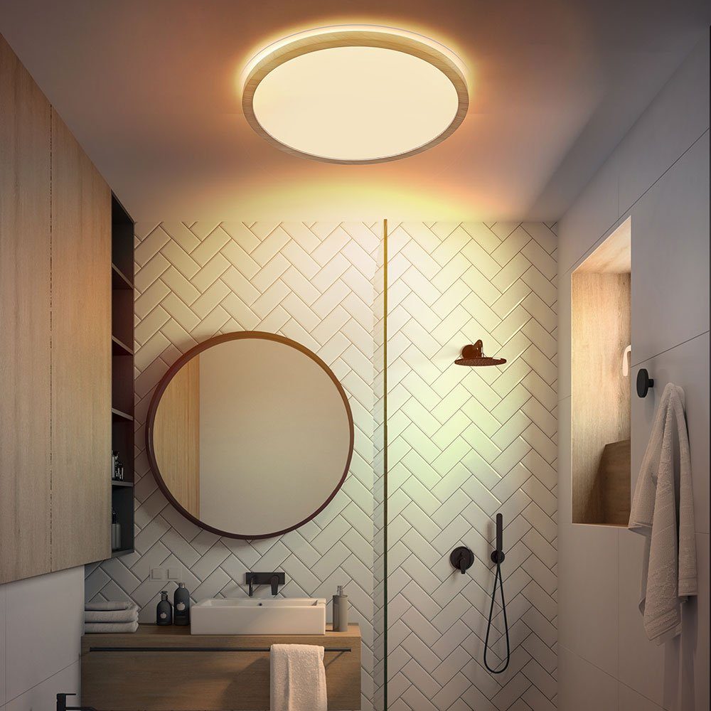 Globo Deckenleuchte Leuchtmittel Badezimmerlampe LED Warmweiß, inklusive, LED Holzoptik Deckenleuchte, IP44 Deckenlampe