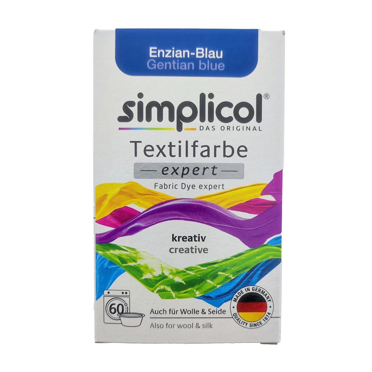HEITMANN Textilfarbe Simplicol Textilfarbe Expert Enzian-Blau 150g, Farberneuerung Farbauffrischung Batik Textilfärbemittel