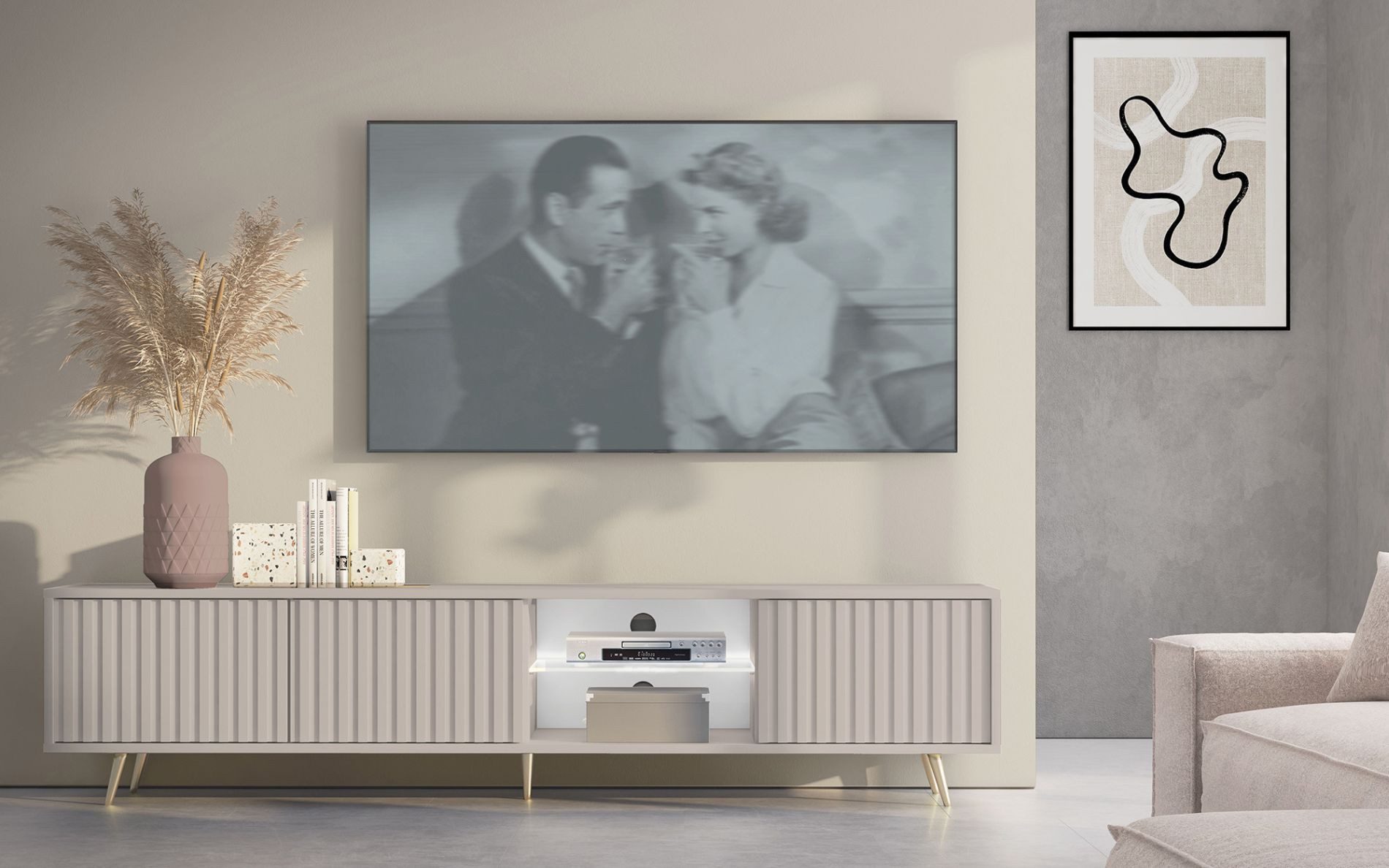 Selsey TV-Schrank BELLO mit goldenen Füßen, Lamellenfronten und LED, 175 cm günstig online kaufen