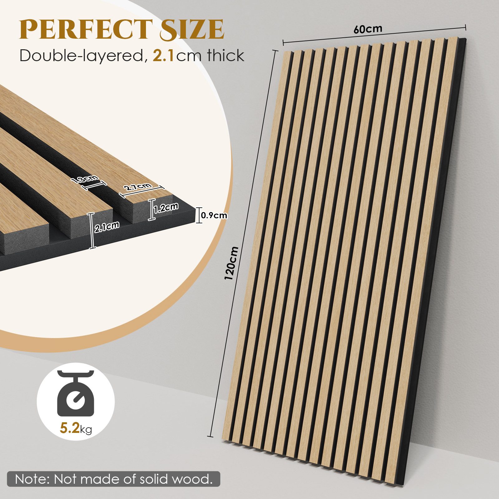 TLGREEN Wandpaneel 2er Set Akustikpaneele Holzoptik 3D Wandpaneele, BxL: 60x120 cm, 0,72 qm, (Schallabsorber Wandpaneele,Schalldämmung Wandverkleidung, Akustik  – Bild 4 von 5