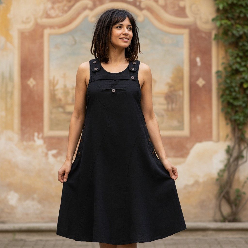 Guru-Shop Minirock Latzrock, Trägerkleid, Hippierock - schwarz alternative Bekleidung