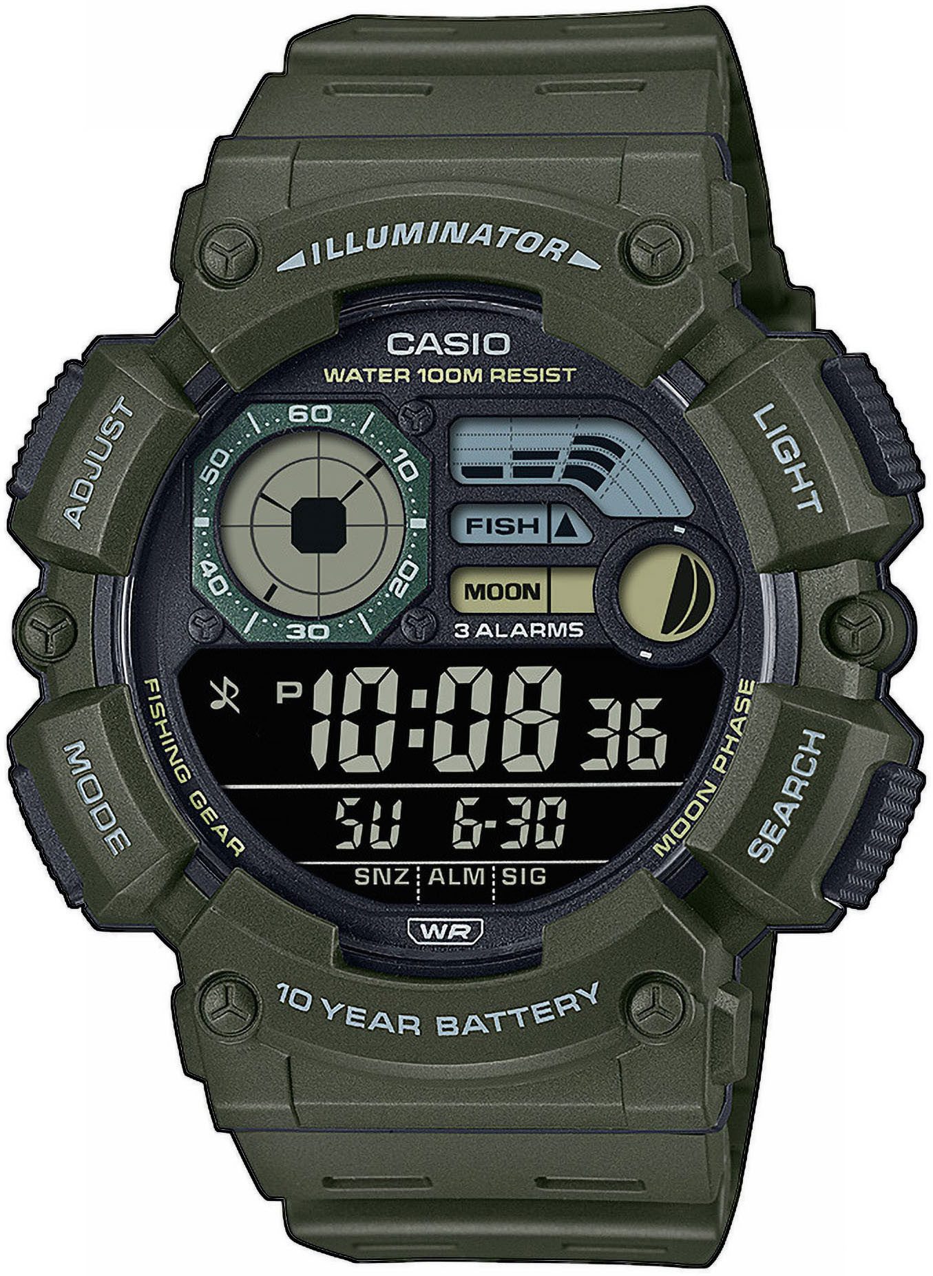 CASIO TIMELESS COLLECTION Chronograph WS-1500H-3BVEF, Quarzuhr, Armbanduhr, Herrenuhr, Digitaluhr, Resinarmband, Mondphase