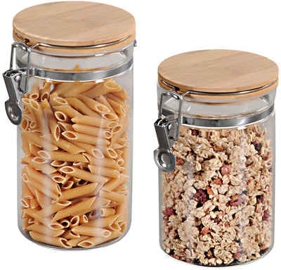 KESPER for kitchen & home Vorratsglas, Bambus, Glas, (Set, 2-tlg), mit Metallverschluß, Set: 900 und 1100 ml
