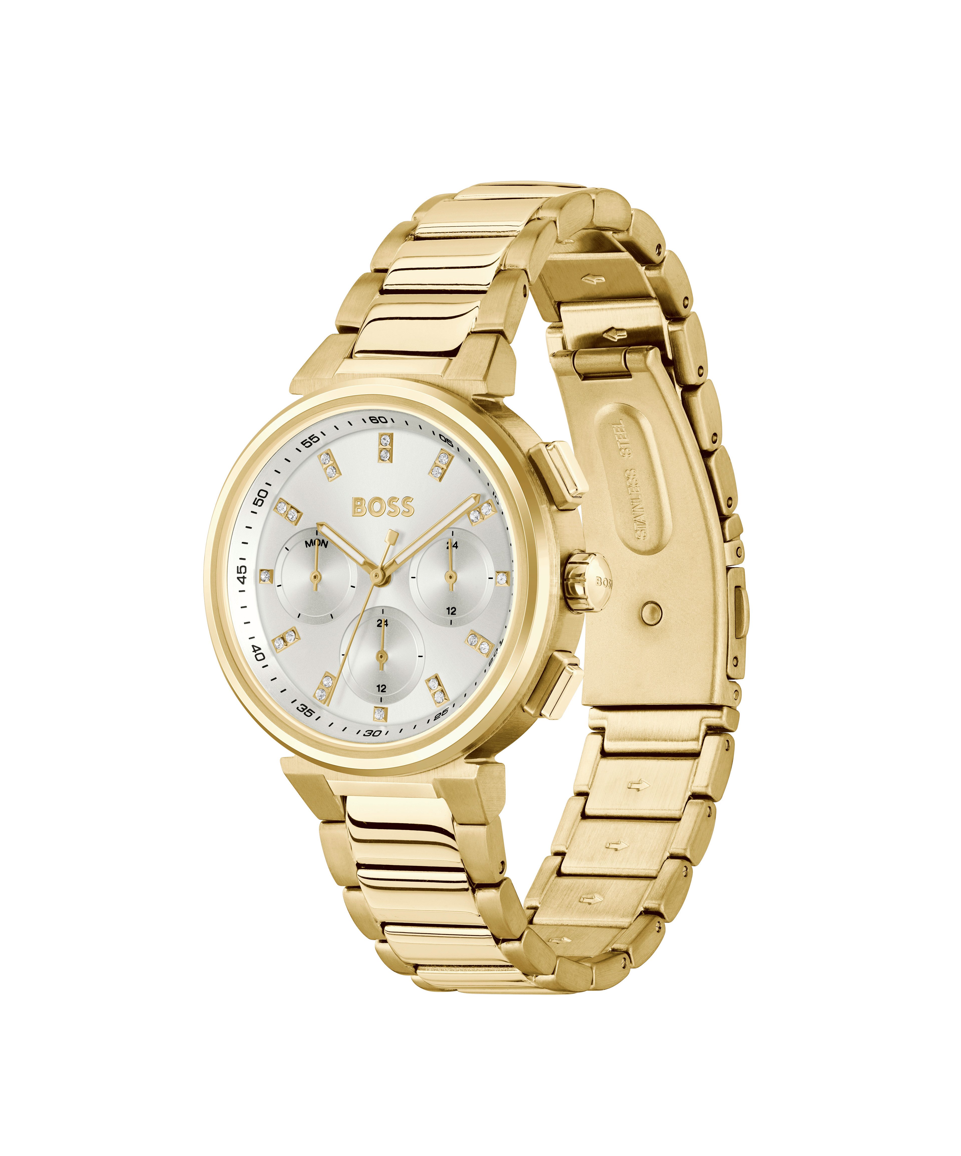 BOSS Multifunktionsuhr ONE 1502807, Quarzuhr, Armbanduhr, Damenuhr, Edelstahlarmband, analog