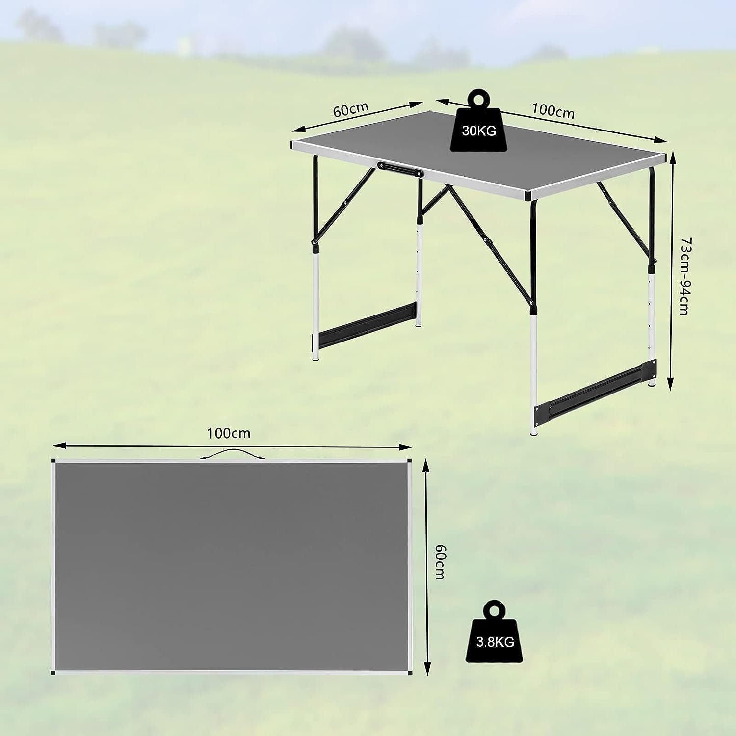 Woltu Campingtisch (1-St), Klapptisch höhenverstellbar, Aluminium Stahl MDF