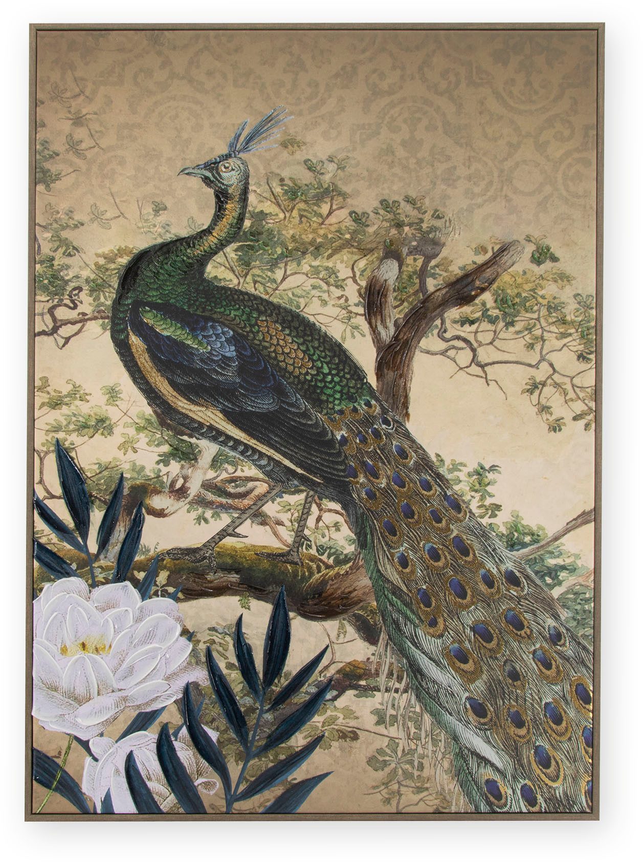 Art for the home Leinwandbild Pfau, Art, Landschaft (1 St), Leinwand handgemalte Details Pfau im Paradies 70 x 50 cm