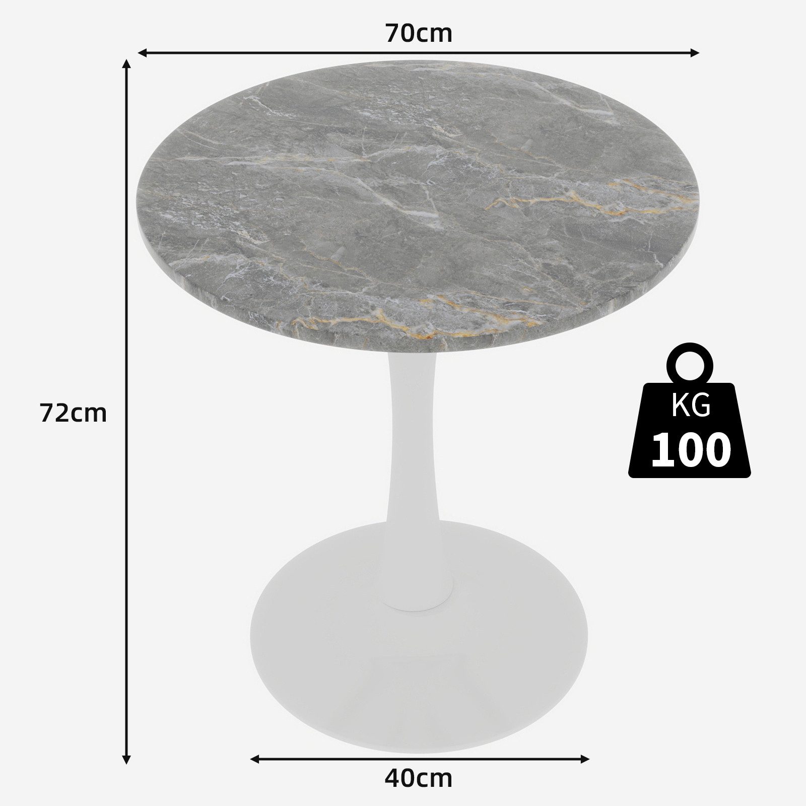 GLP Esstisch Runder Esstisch mit Sinterstein Tischplatte in Marmoroptik, 70 cm Ø (Gestell aus Metall, kratzfest und hitzebeständig), für kleine Räume und Apartments