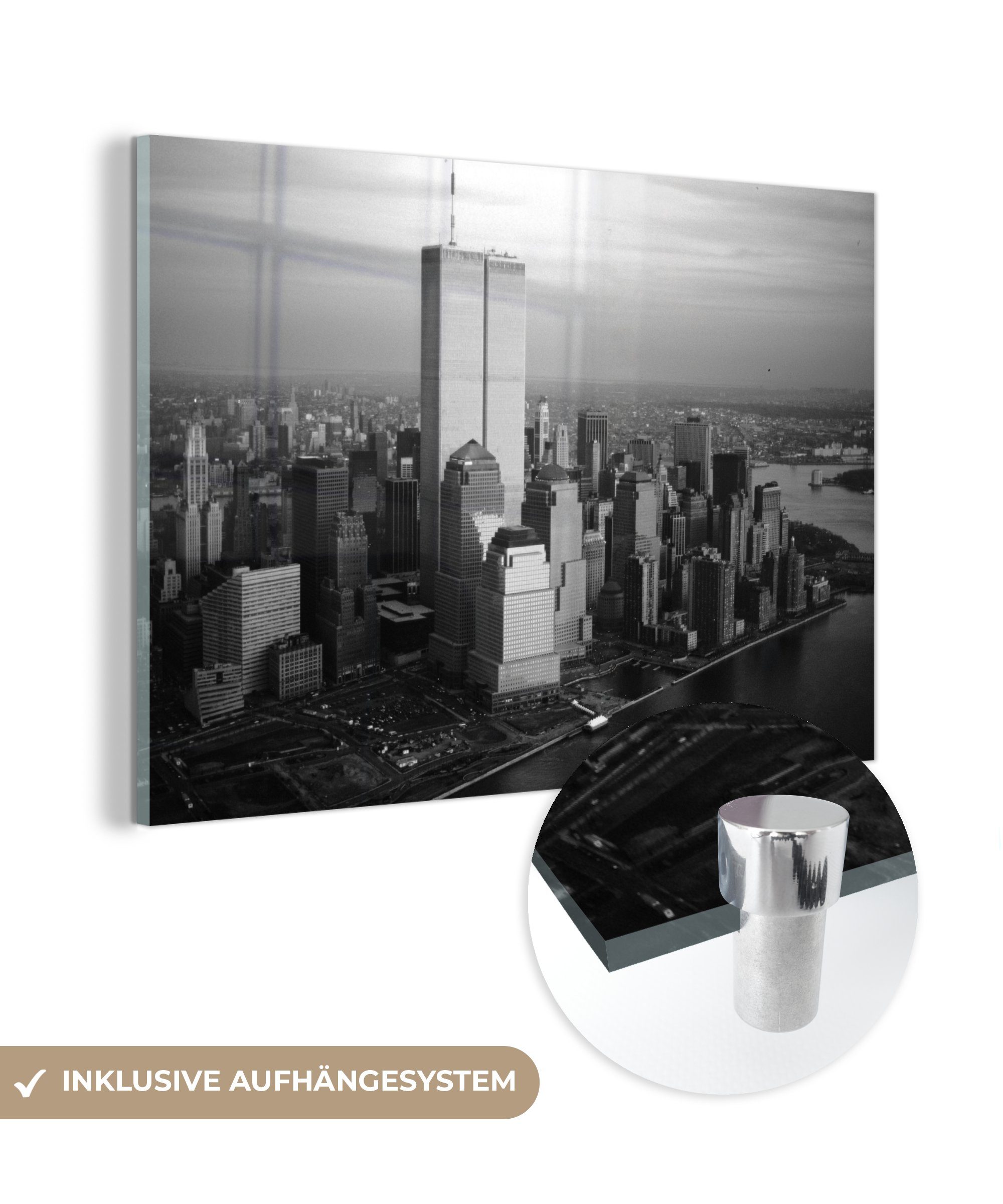 MuchoWow Acrylglasbild World Trade Center - Stadt - Schwarz - Weiß, (1 St), Acrylglasbilder Wohnzimmer & Schlafzimmer