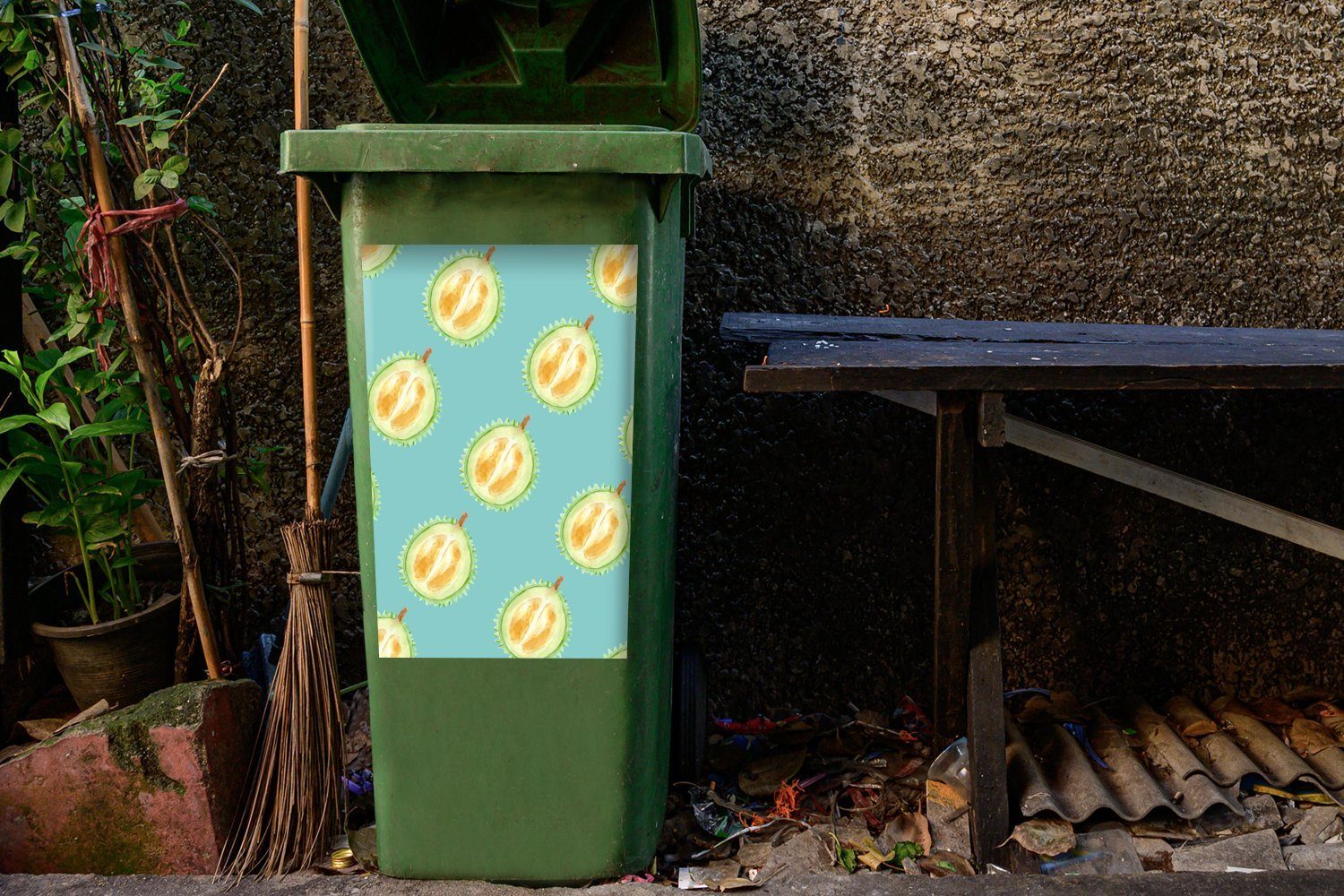 Container, Sticker, St), - MuchoWow Früchte Zitrusfrüchte - (1 - Mülltonne, Mülleimer-aufkleber, Blau Abfalbehälter Wandsticker Muster