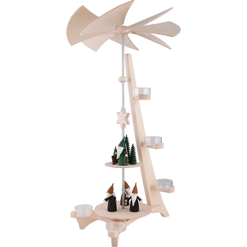 Seiffener Volkskunst Weihnachtspyramide 2-stöckige Pyramide L-Form Bergwichtel und Jägerwichtel (50cm) von Sei