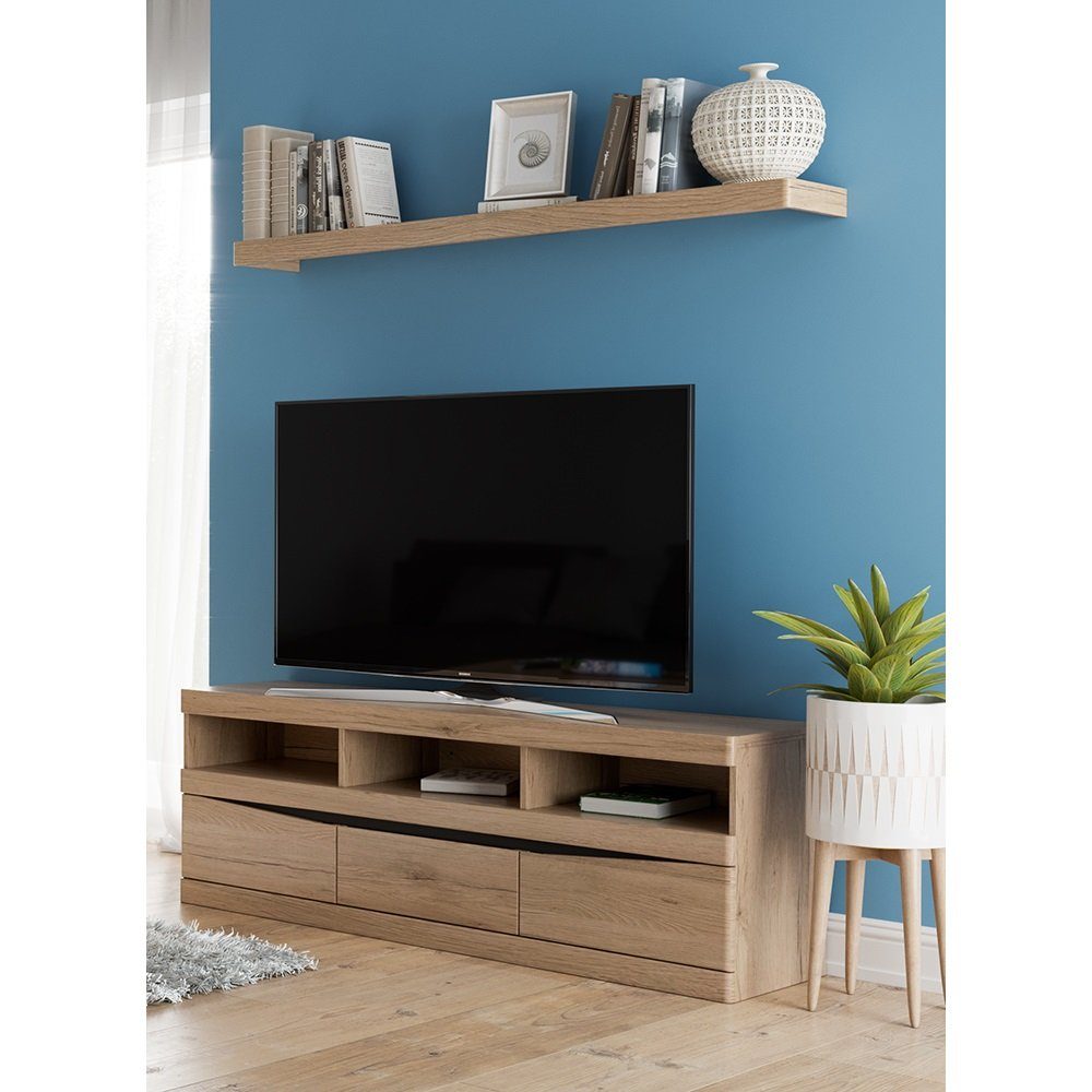 Lomadox Wohnzimmer-Set SANFORD-129, (Mega-Spar-Set, 2-St., 2-tlg), San Remo Eiche hell Nb., TV Lowboard, Wandboard