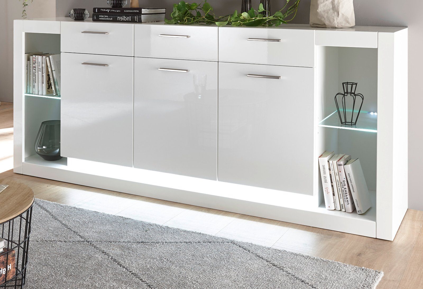 Furn.Design Sideboard Ladis (Anrichte in weiß Hochglanz, 198 x 83 cm), mit 3 Schubladen