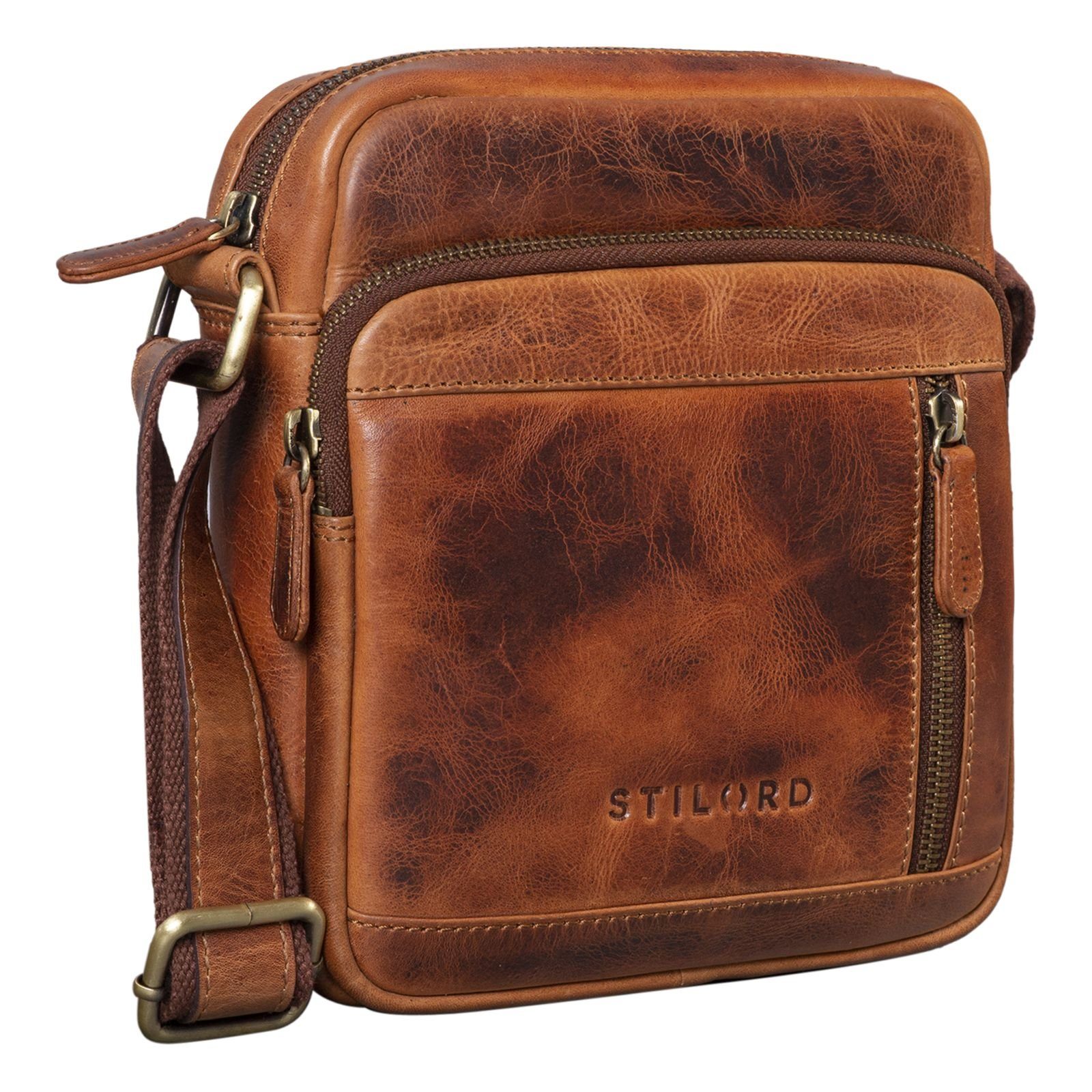 kara "Trae" - Leder STILORD klein Umhängetasche Messenger cognac Herren Tasche Bag