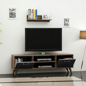 en.casa TV-Schrank Haderslev TV Board 45 x 120 x 30 cm mit 2 Türen Walnuss / Anthrazit