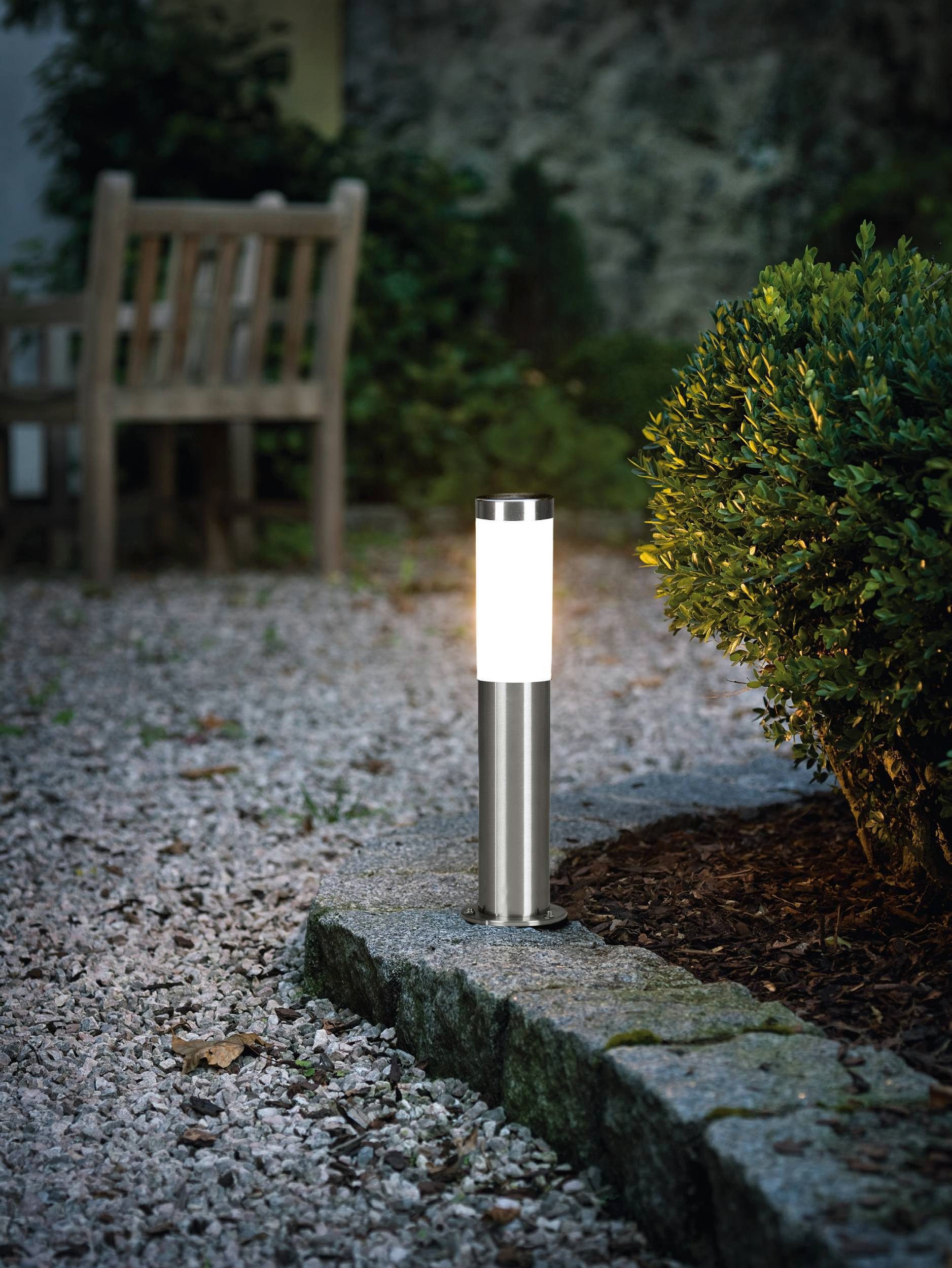 EGLO Stehlampe Helsinki Stehlampe, Außenleuchte, silber, weiß, E27, IP44, Lampe, ohne Leuchtmittel, Stehleuchte - H45 x Ø7,5 cm - edelstahl - 1X12W exkl.