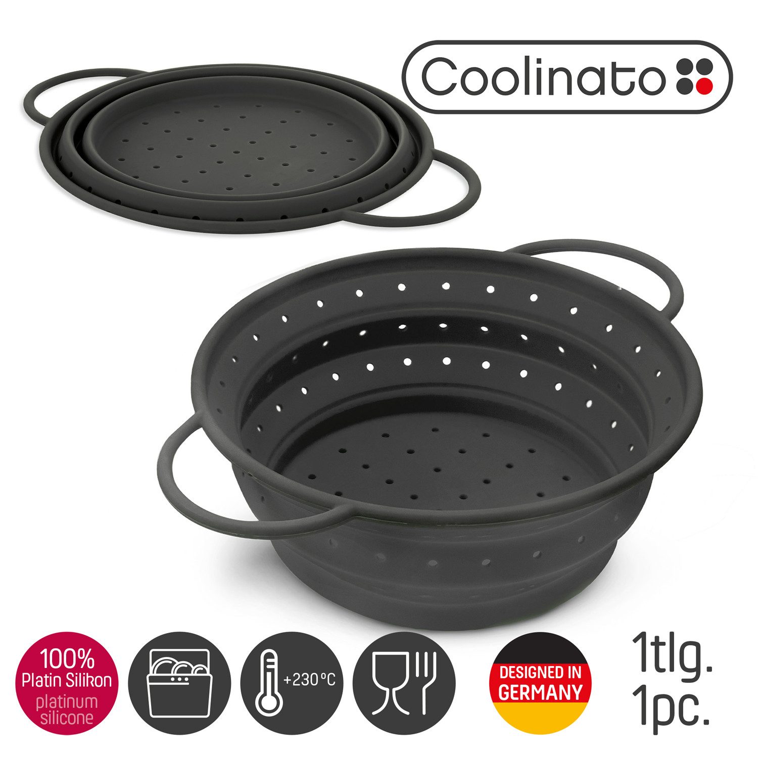 Coolinato Küchensieb 24 cm grau, Silikon