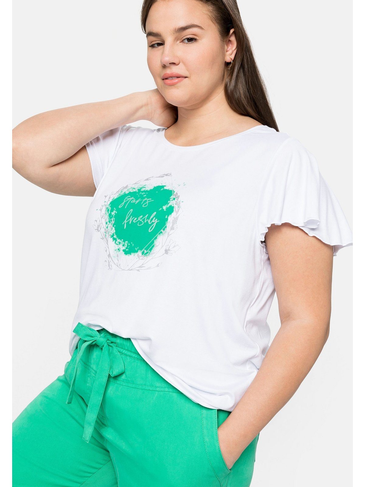 Sheego T-Shirt Große Größen mit Frontprint und Flügelärmeln