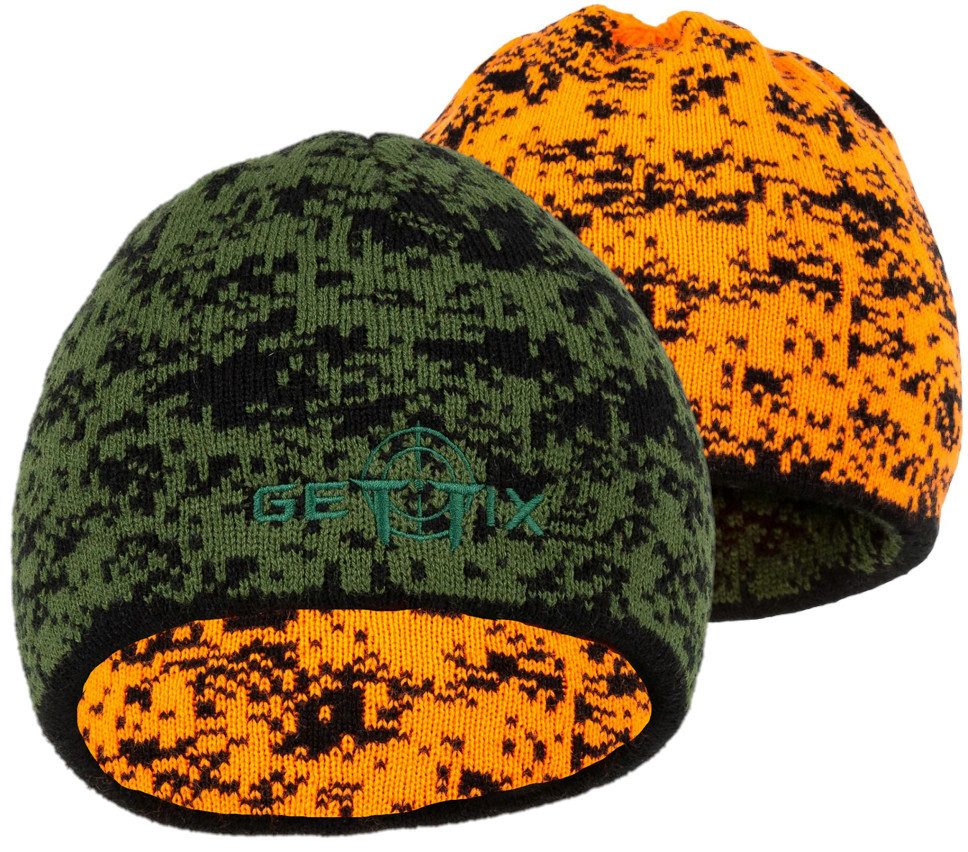 La Chasse® Strickmütze mollig-warme Wendemütze signalorange/oliv-pixelcamo günstig online kaufen