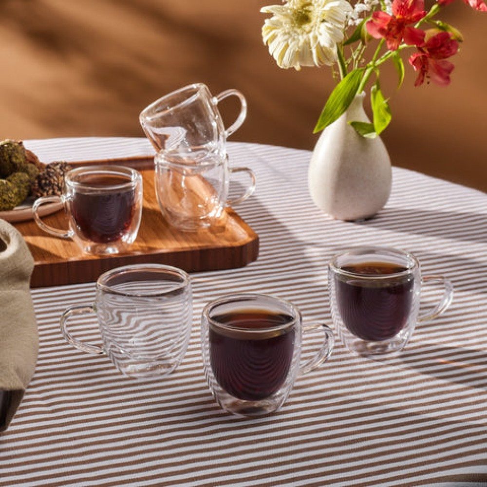 Karaca Kaffeeservice Olivier 6-tlg. doppelwandige Espresso- & Türkische Kaffeetassen, 80 ml