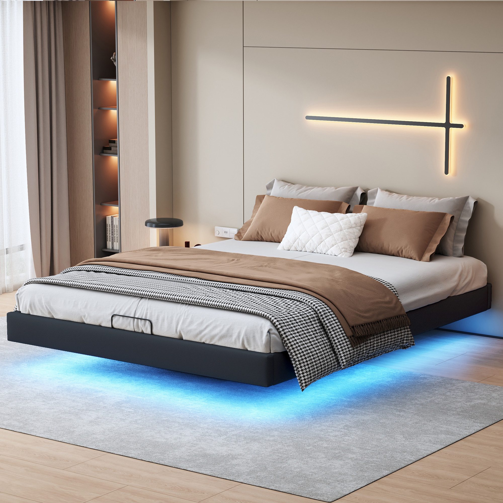 FUROKOY Stauraumbett Polsterbett Hängebett 160x200cm (Set, günstig online kaufen