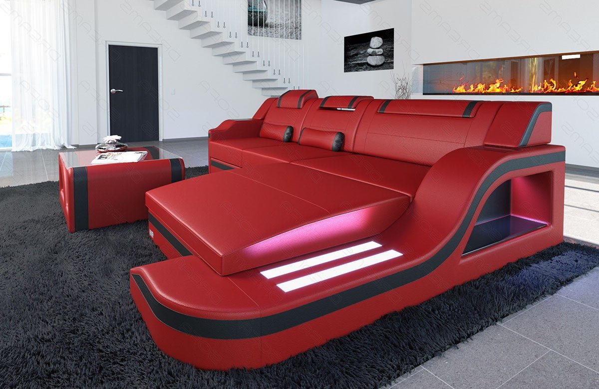 Sofa Dreams Ecksofa Ledersofa Palermo L Form Mini, Designersofa Couch, mit LED Licht & USB Anschluss