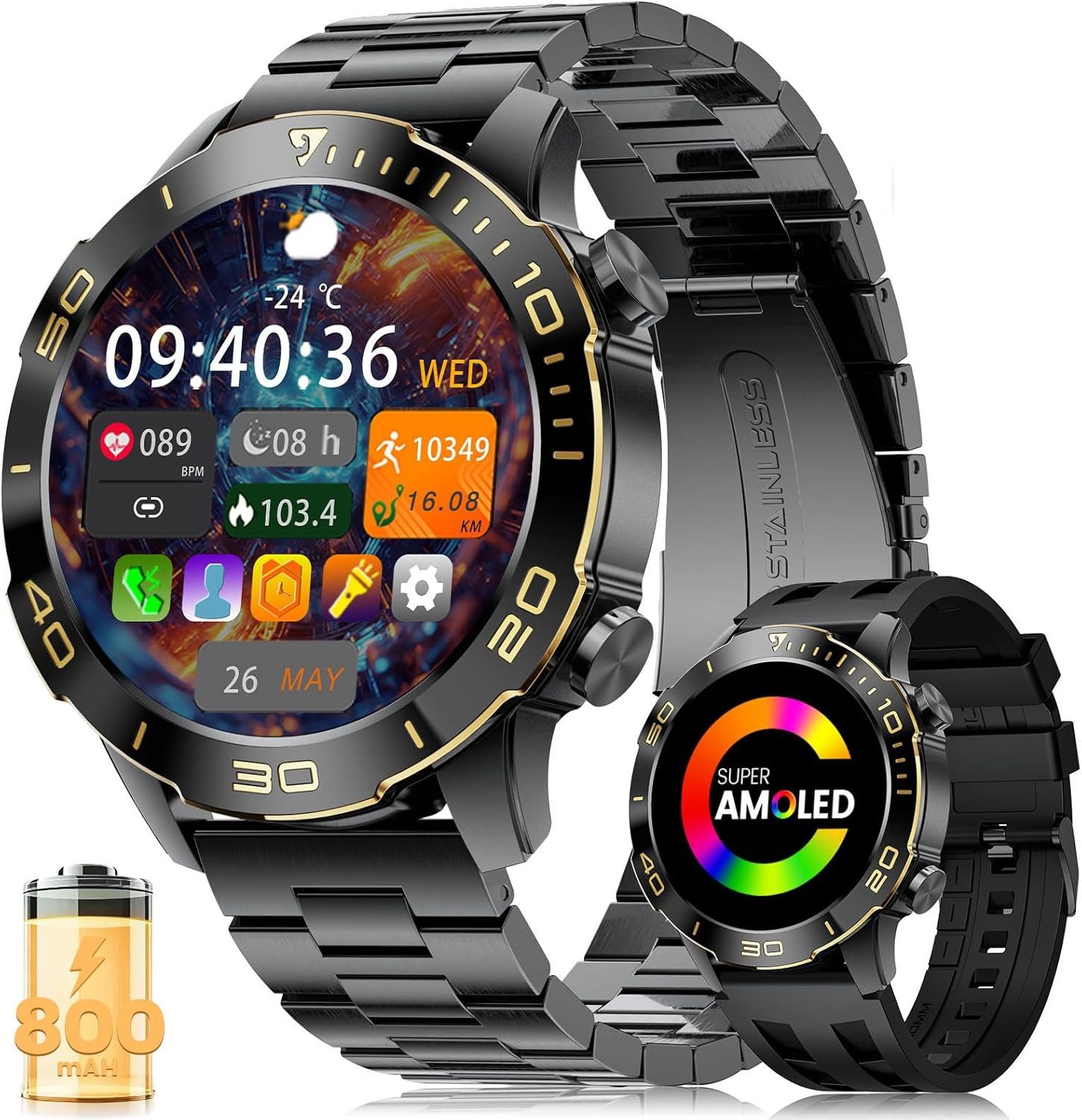 DREMAC TX7-F Smartwatch (2,5 cm, android ios), Herren Smartwatch mit AMOLED Display Sportmodi Telefonie