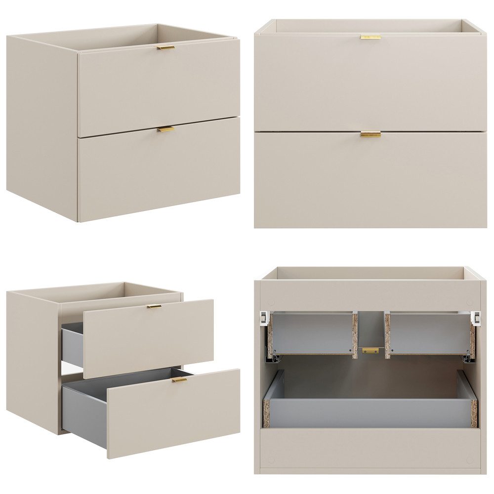 Lomadox Waschbeckenschrank DURANGO-56 100 cm breit in Kaschmir und Eiche mit Baumkantenoptik & Wäschekorb – Bild 5 von 5