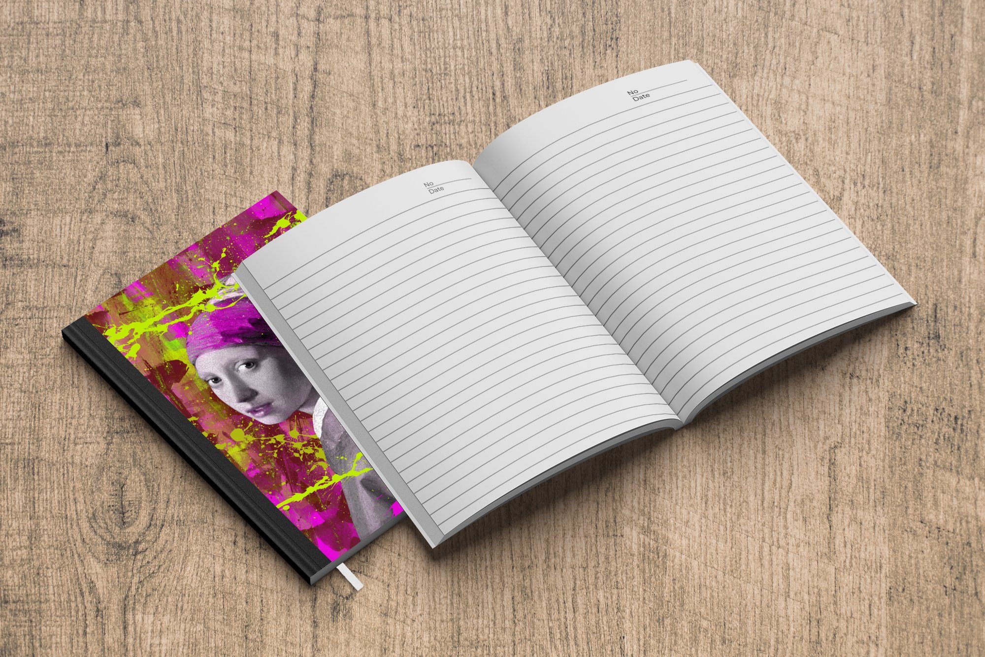 Das 98 Haushaltsbuch - Mädchen Perlenohrring - A5, Neon, Seiten, Journal, Notizbuch Notizheft, Johannes Vermeer Tagebuch, mit Merkzettel, dem MuchoWow