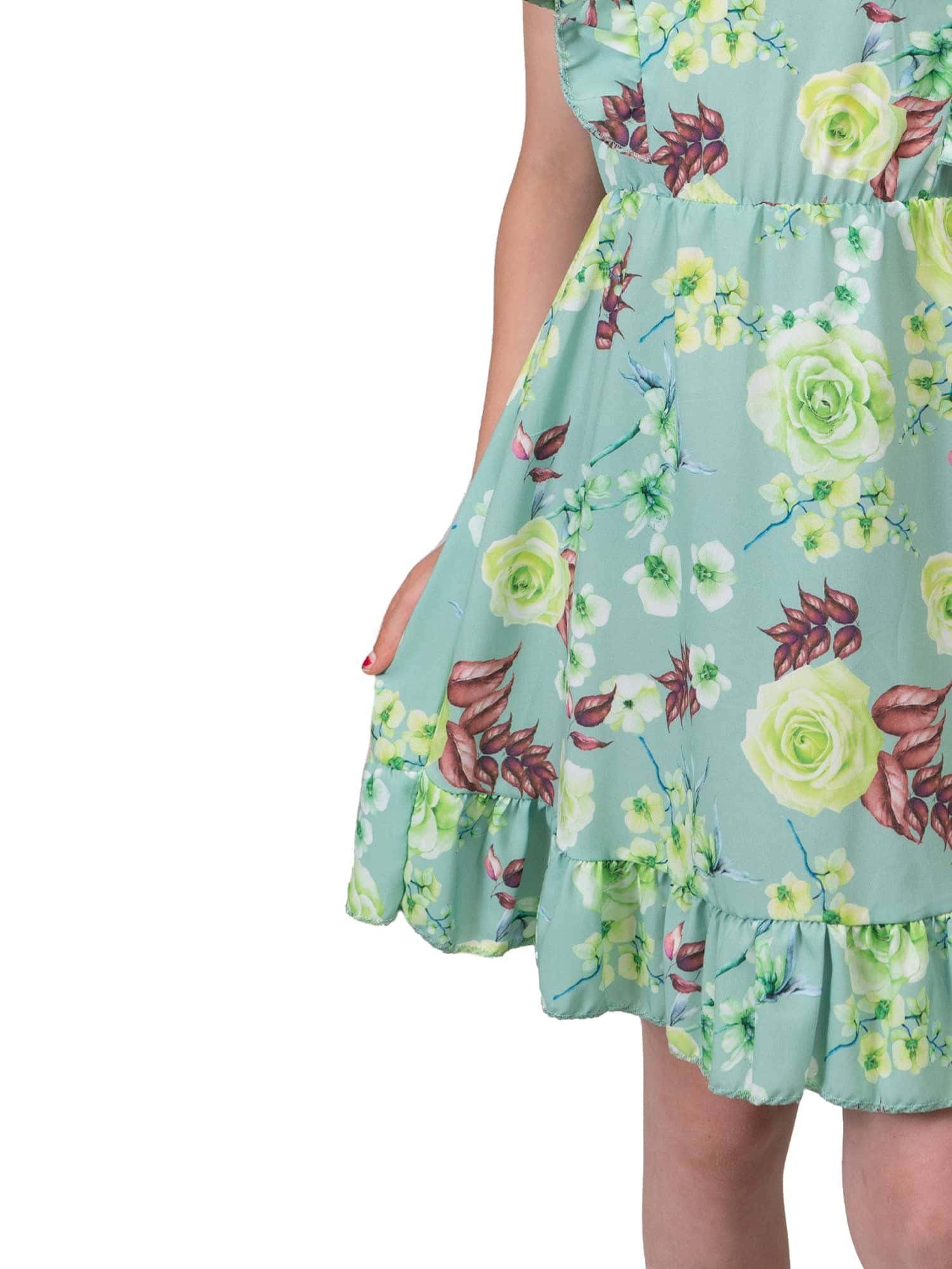 Kleid (1-tlg) Rosenmotiv zu tragen Hellgrün bequem Mädchen KMISSO Jerseykleid