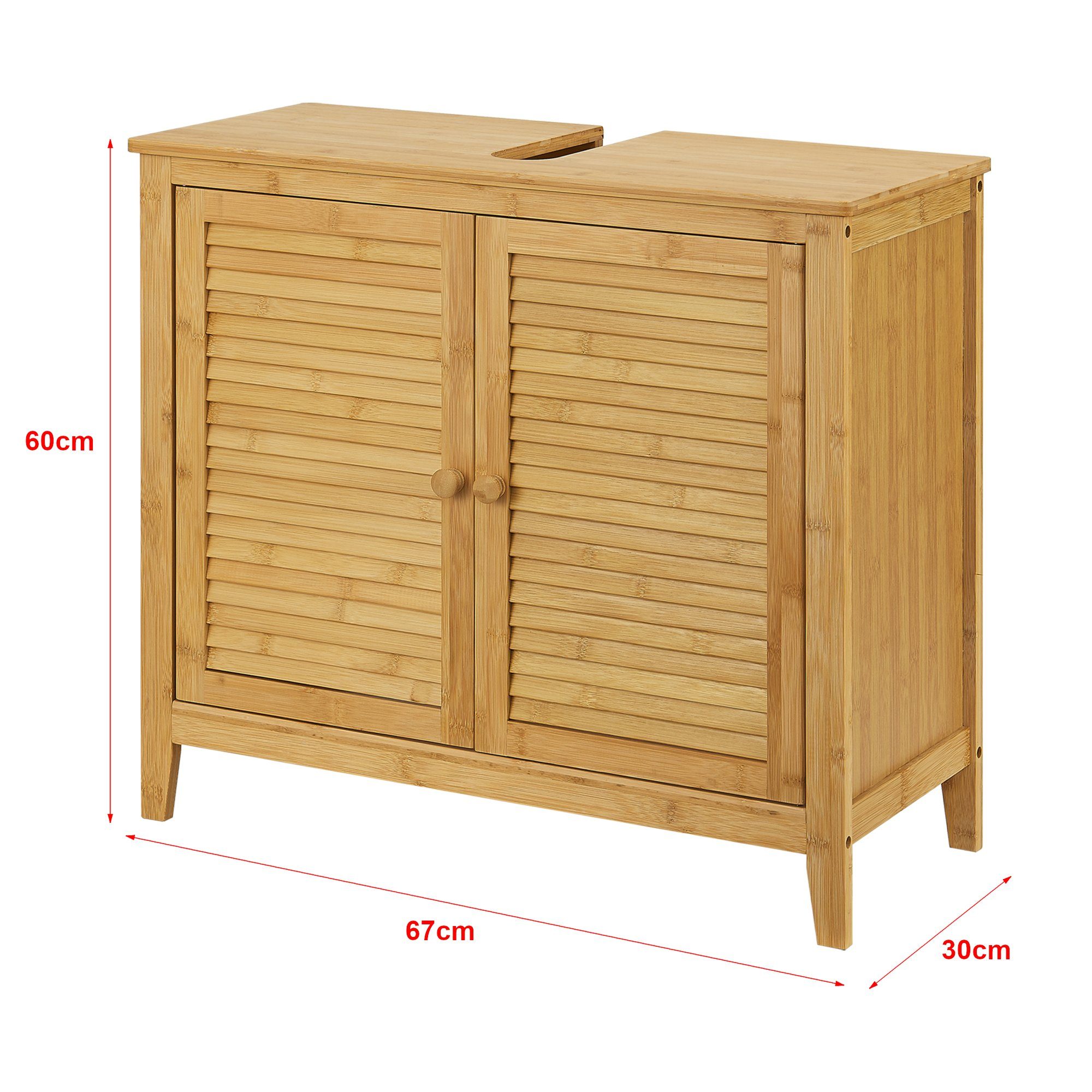 en.casa Waschbeckenunterschrank Värmdö Badezimmerschrank 60x67x30 aus Bambus