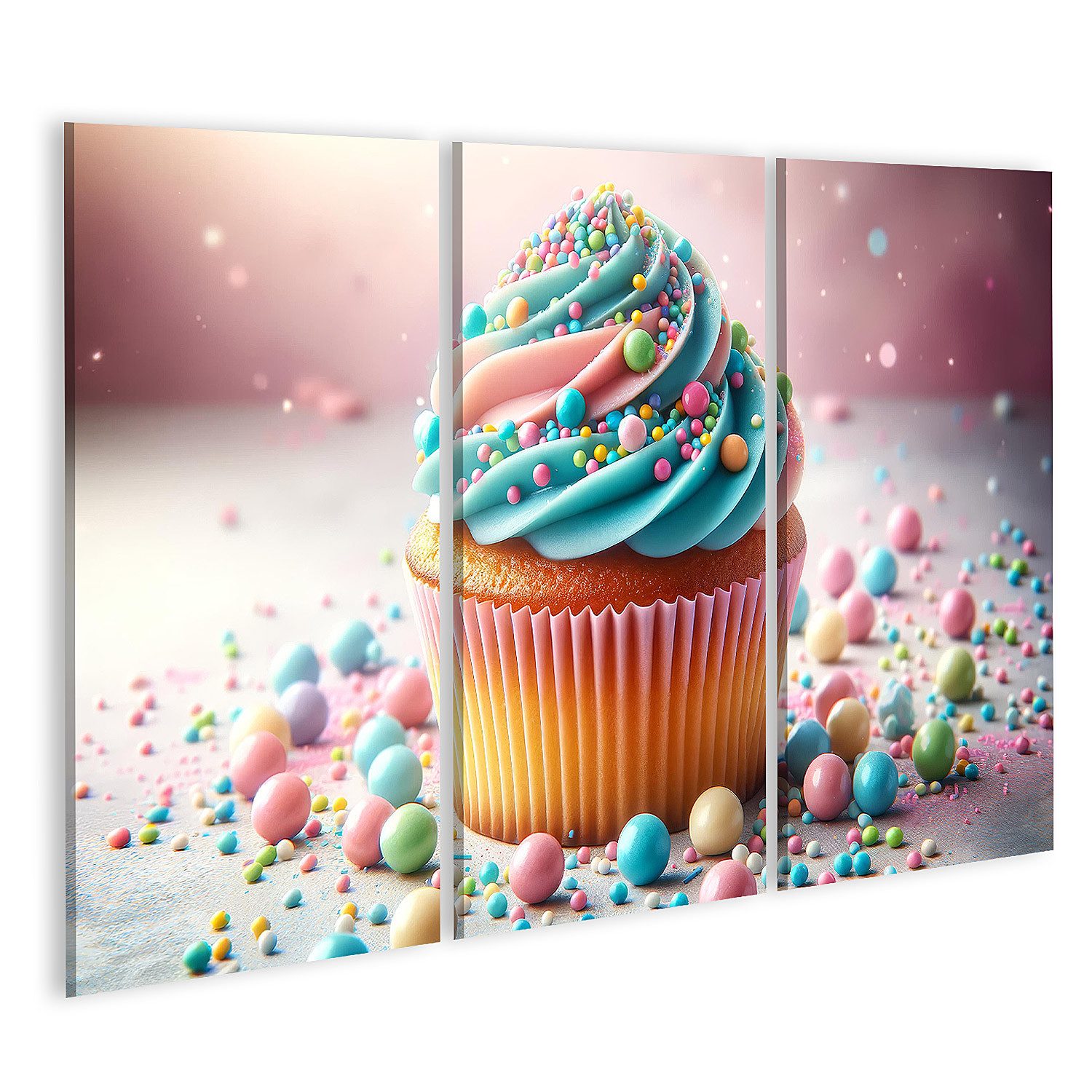 Leinwandbild Cupcake, goldbraun, bunter Zuckerguss