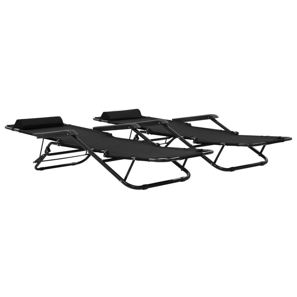 vidaXL Gartenlounge-Sessel 120 kg Klappbare Sonnenliegen 2 Stk mit Fußablage Schwarz