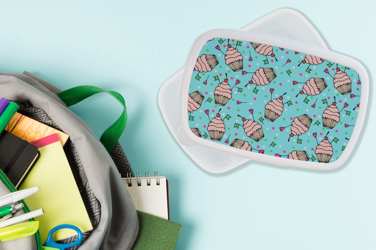 Kinder Kunststoff, - Brotbox Lunchbox Party Muster, Cupcake - Brotdose, Erwachsene, für Punkte und - Jungs MuchoWow weiß (2-tlg), und für Mädchen
