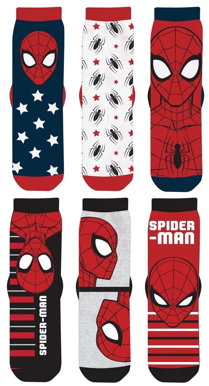 Feinsocken SPIDERMAN Socken Set 6 Paar Jungensocken Kindersocken Kinder Strümpfe für Jungen Kniestrümpfe Gr. 23 24 25 26 27 28 29 30 31 32 33 34 n38014