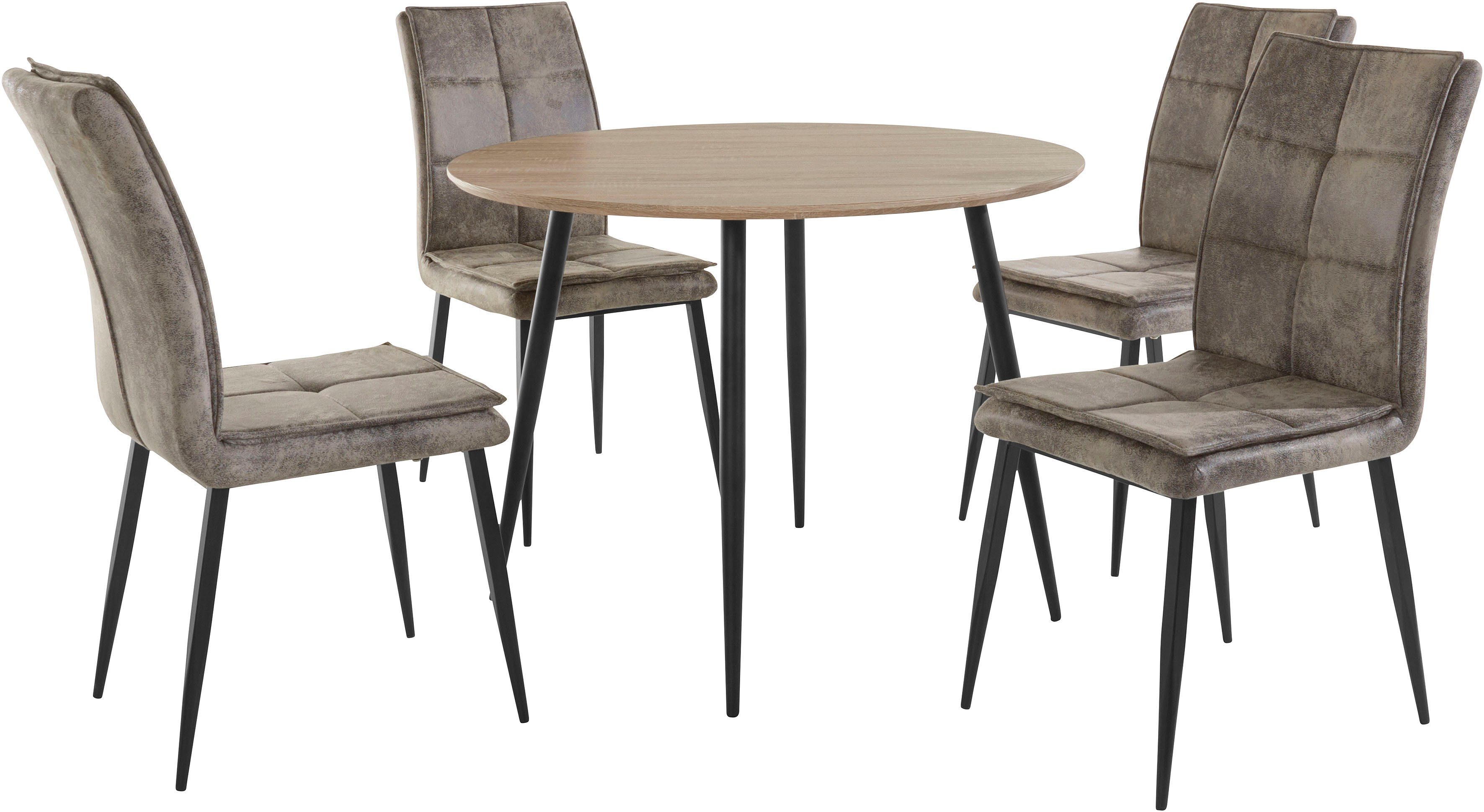 Tisch Set, Eiche 4 5-tlg, + und Lima, Leonique Optik (5-tlg), in Essgruppe Dino Esszimmerstühlen