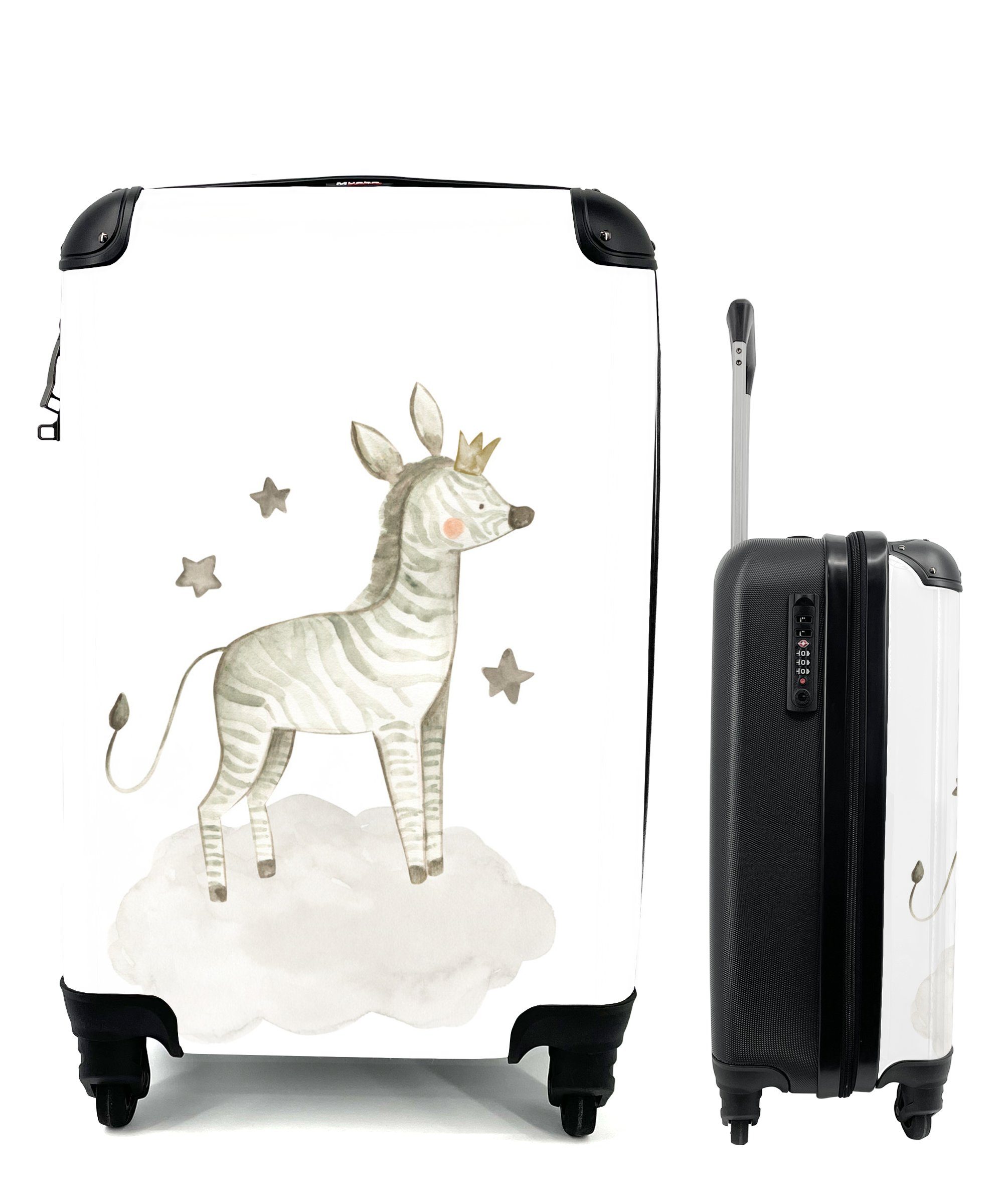 MuchoWow Handgepäckkoffer Rollen, Reisekoffer für Reisetasche Handgepäck mit Tiere Ferien, Kinder, Trolley, - rollen, - 4 Zebra