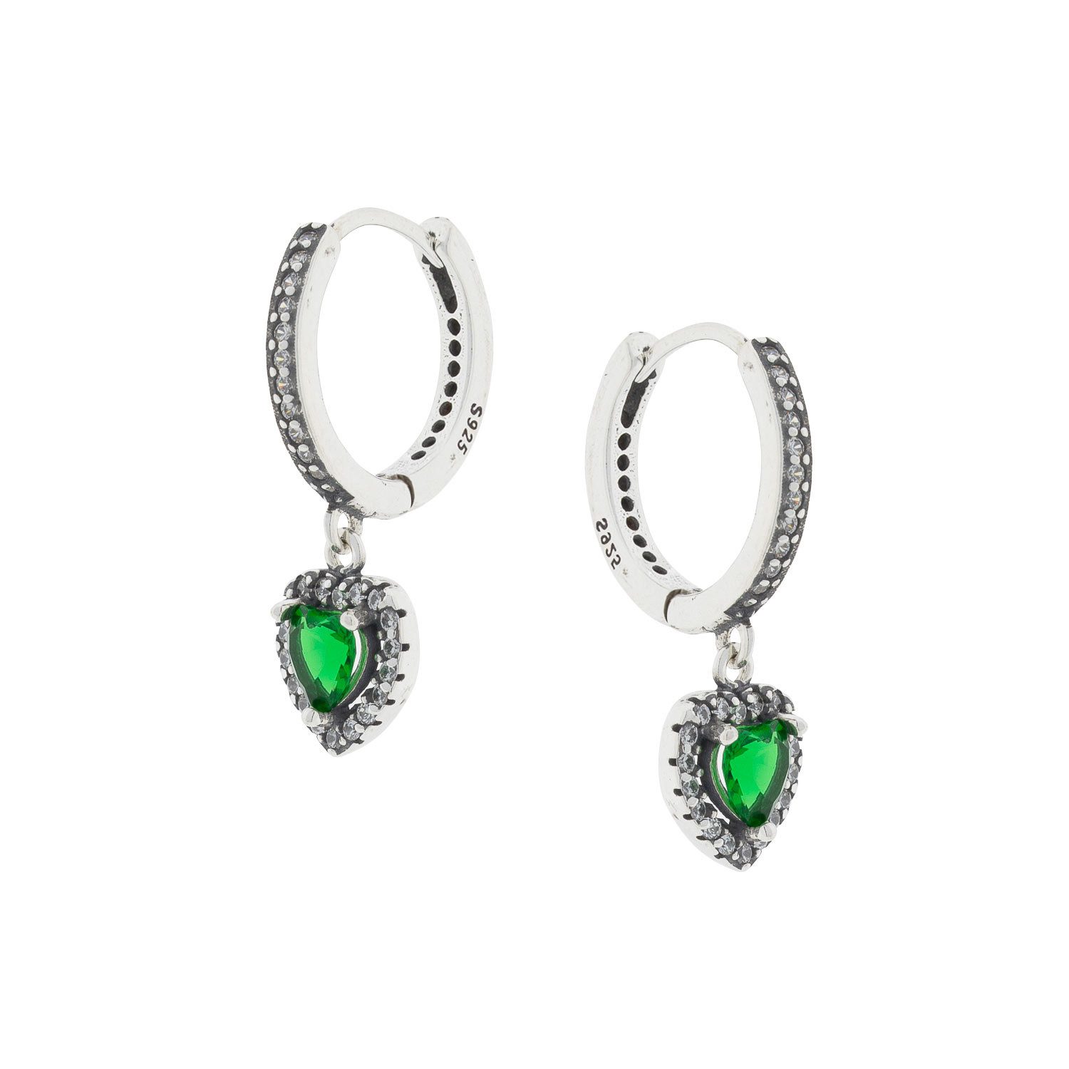 Golders Paar Creolen aus 925 Sterlingsilber mit herzförmigen Zirkonia (2-tlg., in drei Farbvarianten rot, blau, grün), perfektes Schmuck Geschenk