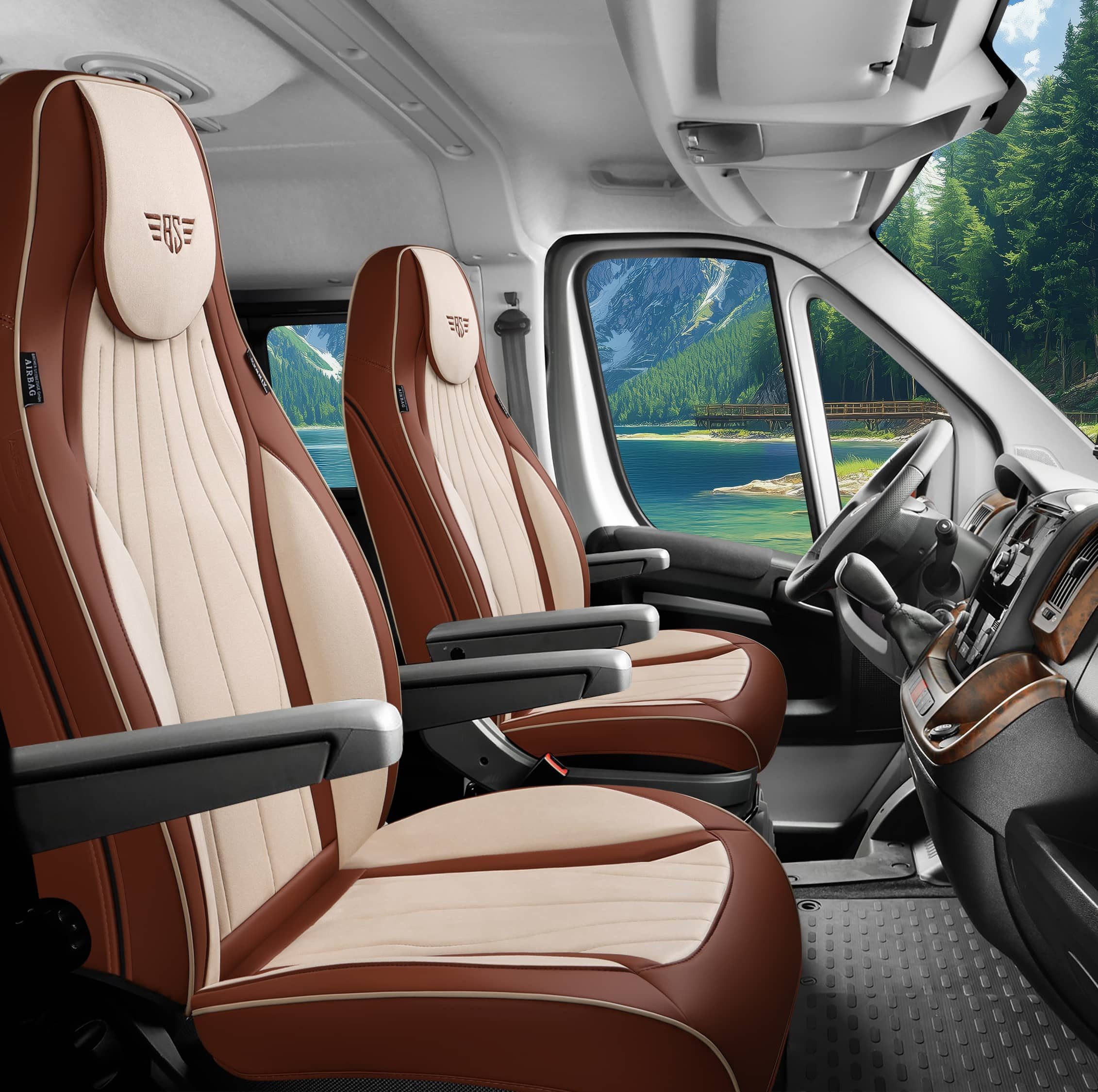 BREMER SITZBEZÜGE Autositzbezug für Chausson Twist Van V594 MAX (LT5), Set, 2-tlg., Schonbezüge Sitzbezüge Fahrer und Beifahrer, in Beige/Hellbraun