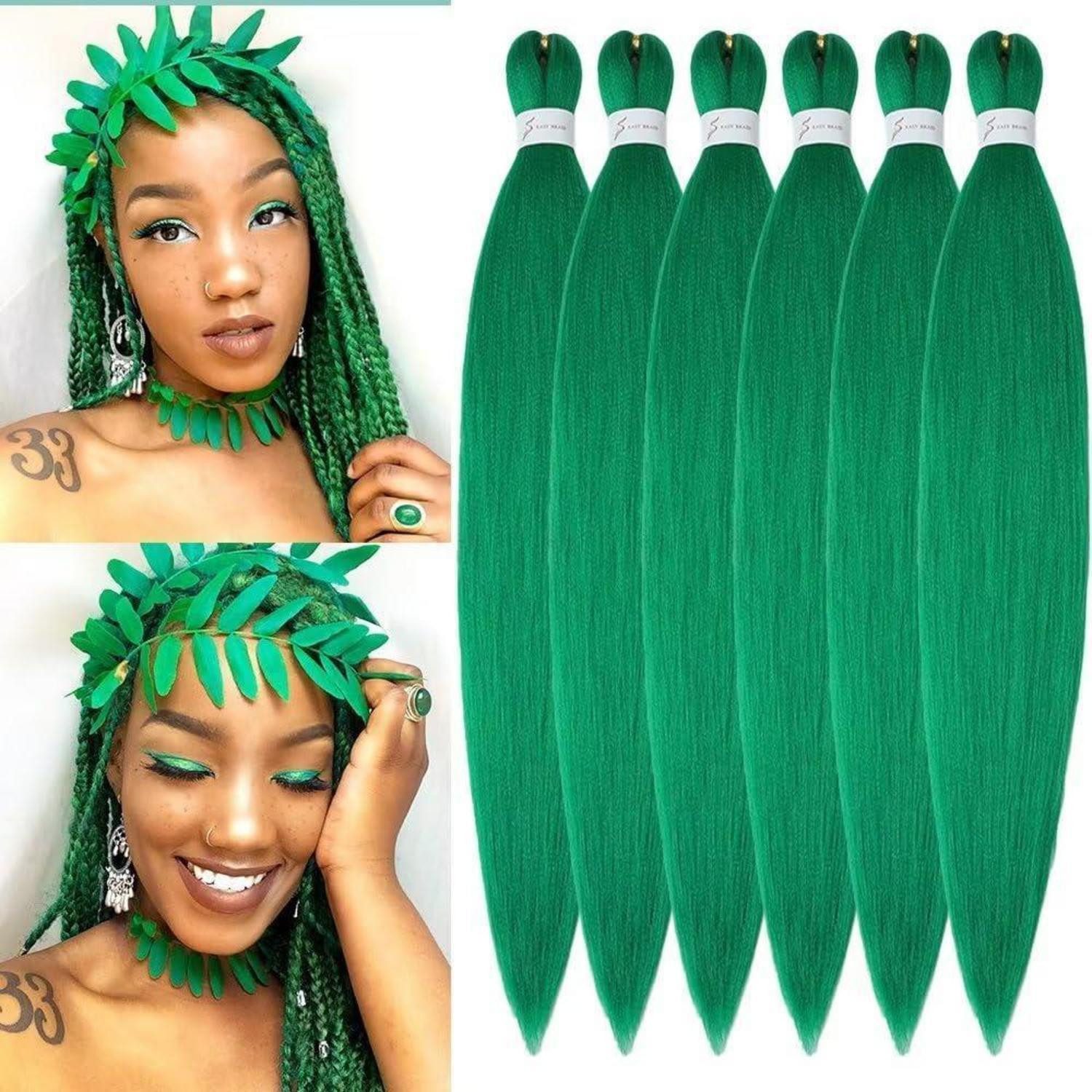 LuxusKollektion Kunsthaar-Extension Haarverlängerung Kunsthaar Braids Jumbo 50.8cm 20 Zoll 6er pack Green
