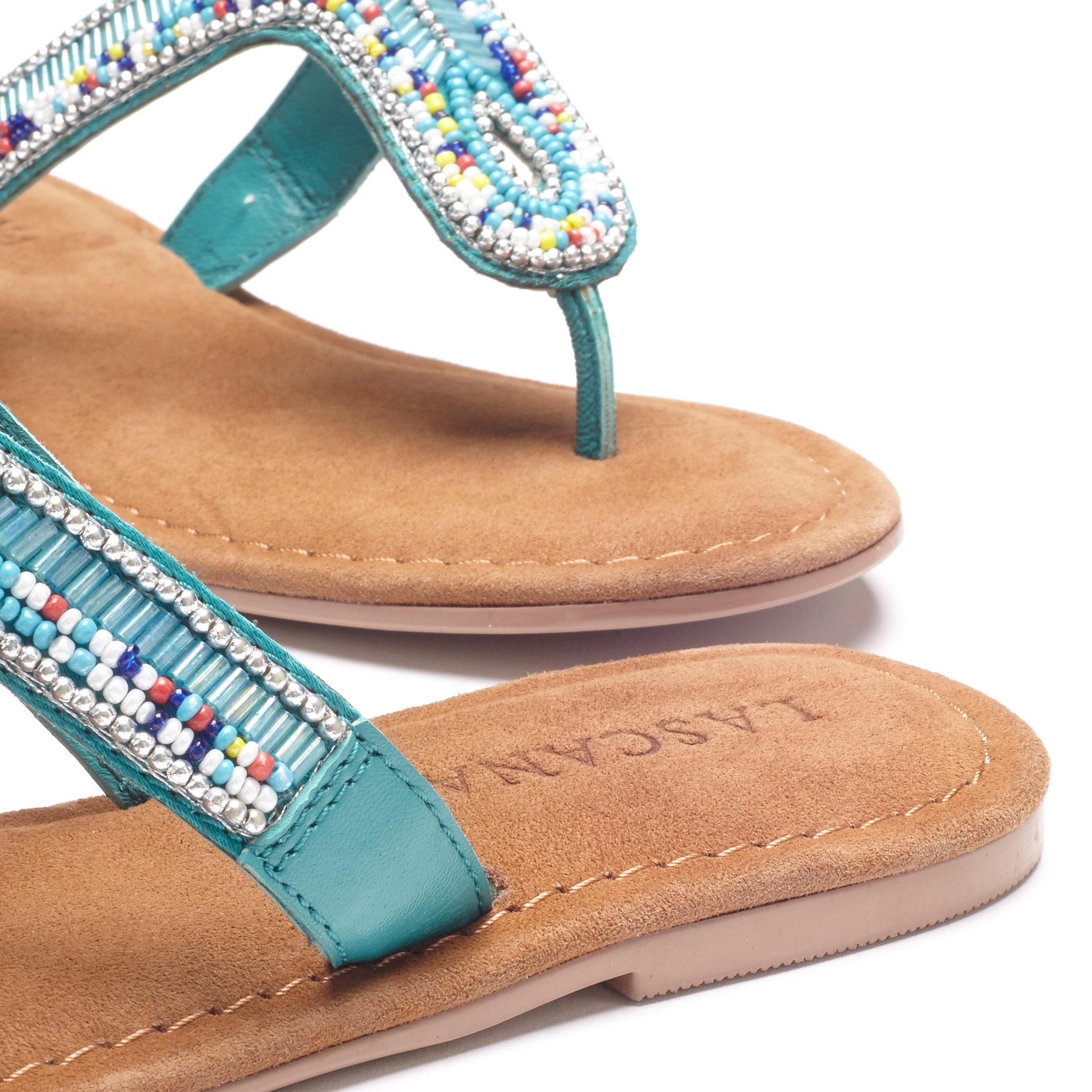 LASCANA Sommerschuh, offener Schuh, Pantolette, Sandale, Zehentrenner aus Leder mit Zierperlen